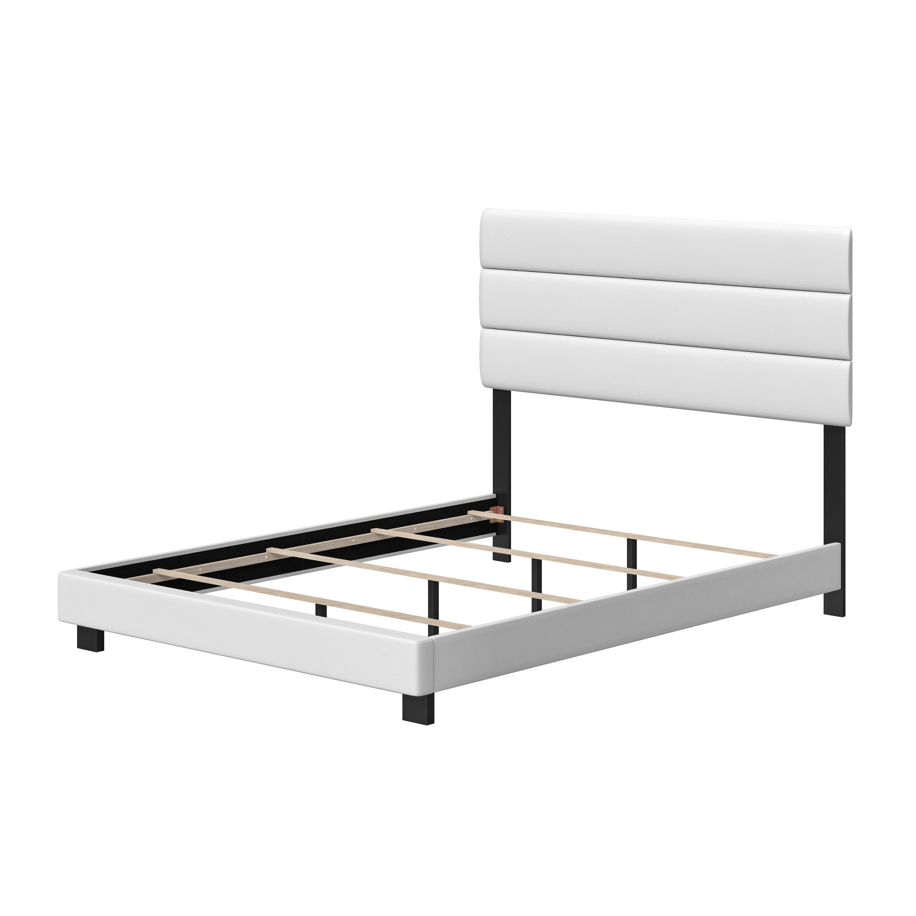 Brayan Queen Upholstered Faux Leather Platform Bed, White, large
