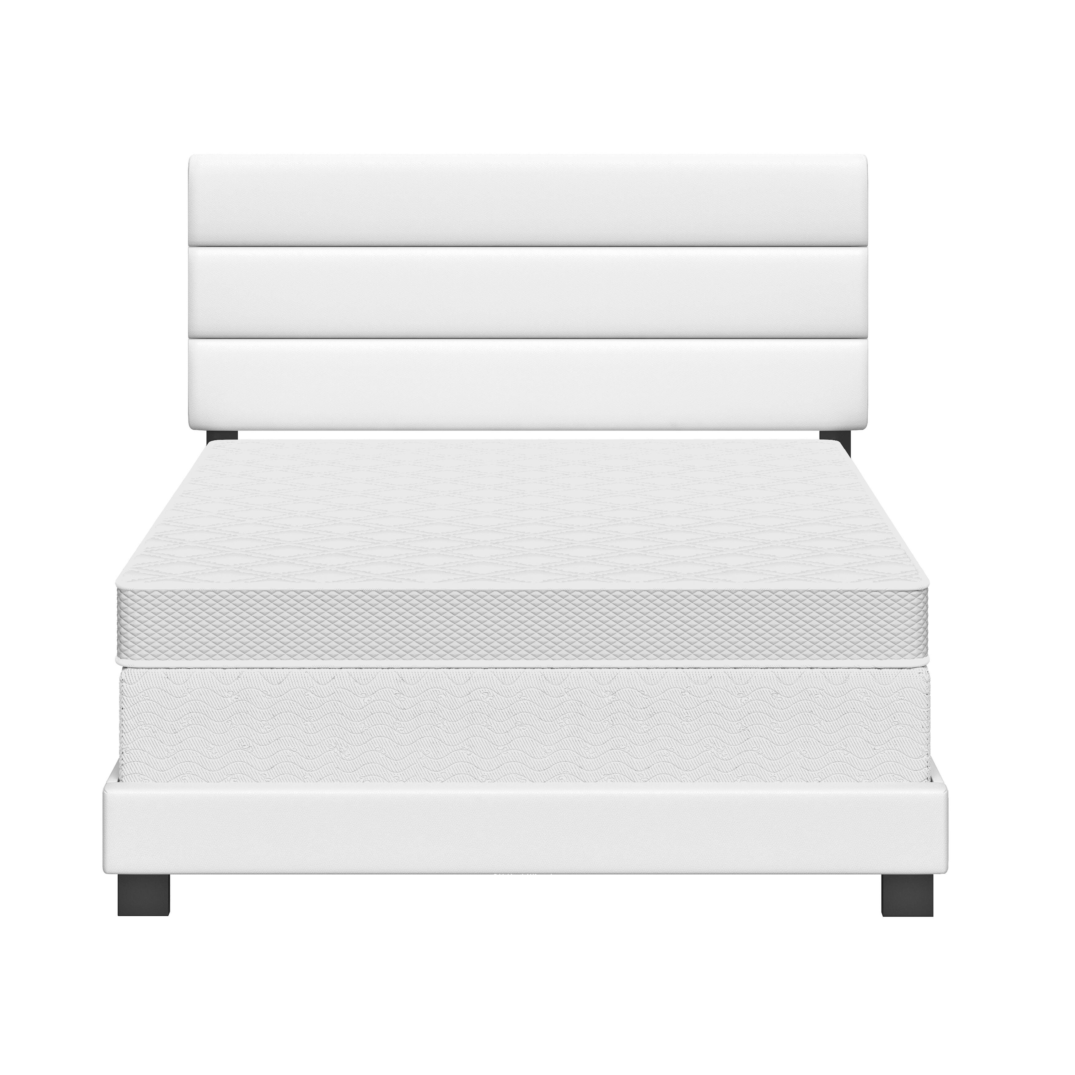 Brayan Queen Upholstered Faux Leather Platform Bed, White, large