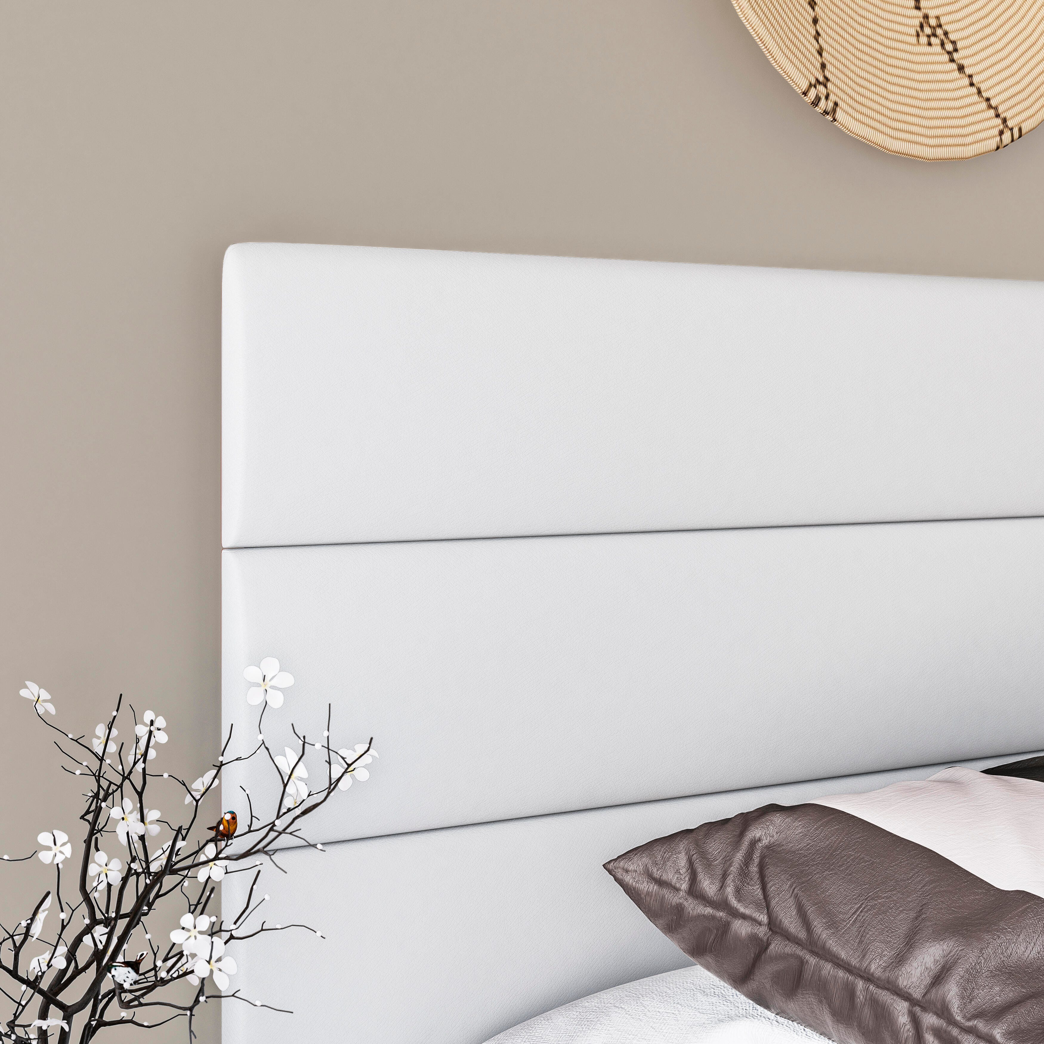Brayan Queen Upholstered Faux Leather Platform Bed, White, large