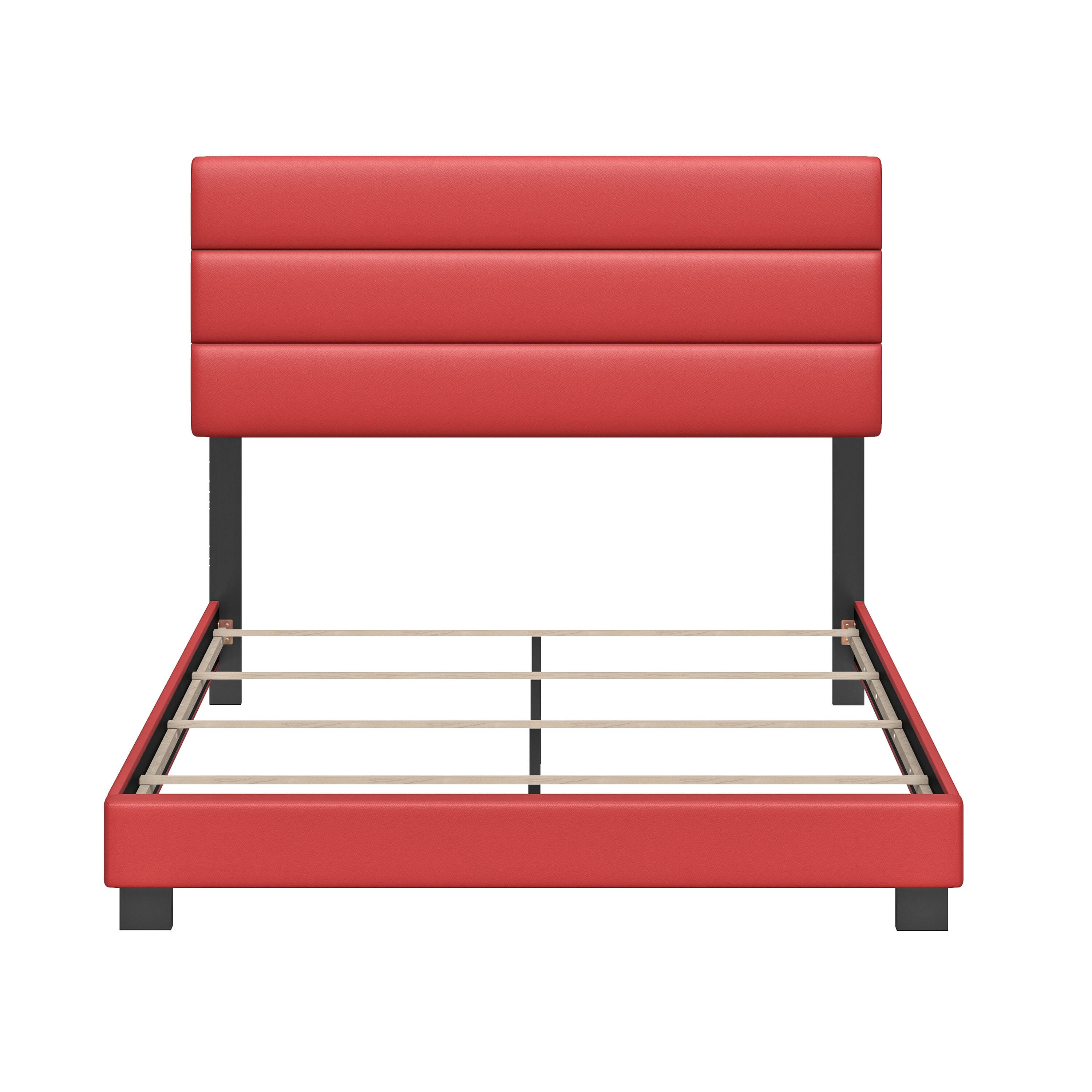 Brayan Queen Upholstered Faux Leather Platform Bed, Red, large