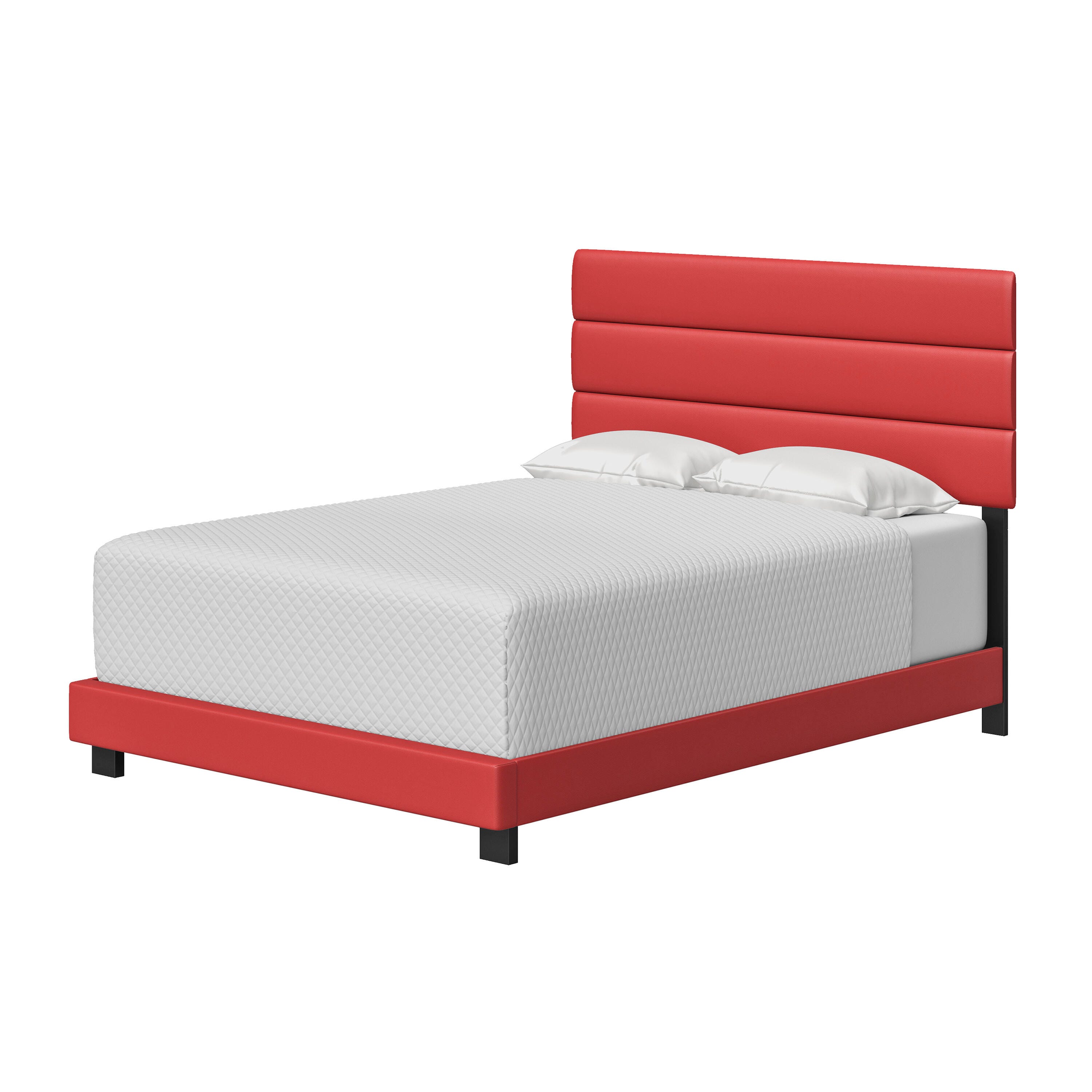 Brayan Queen Upholstered Faux Leather Platform Bed, Red, large