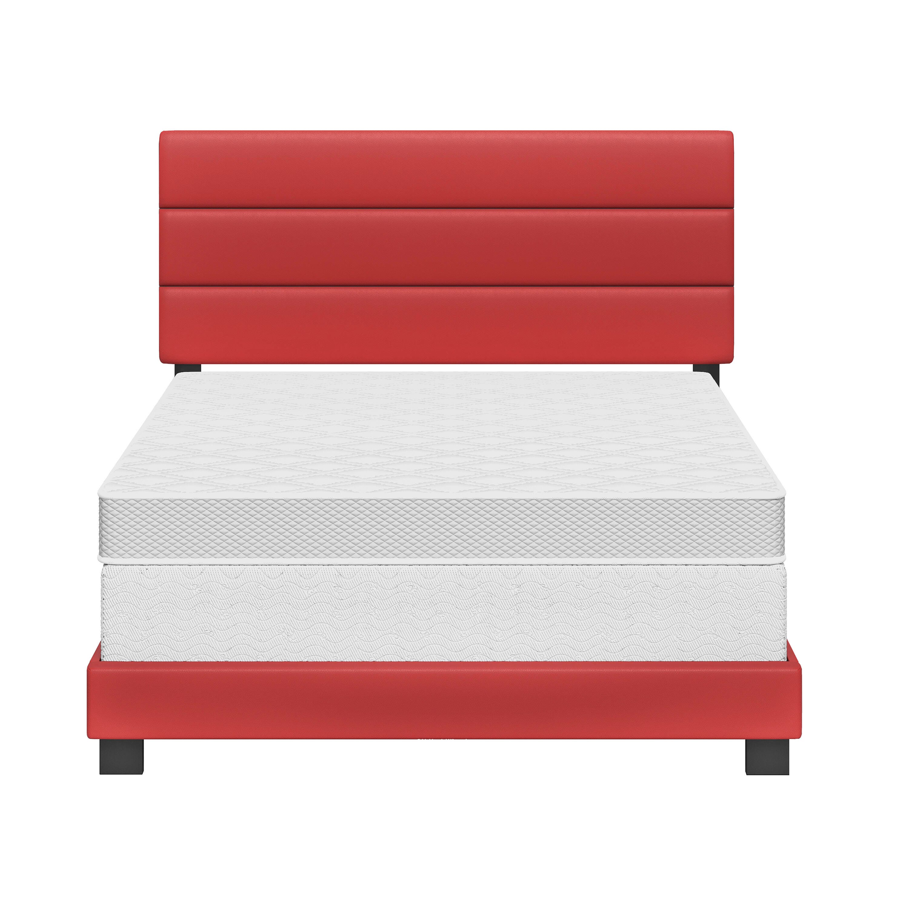 Brayan Queen Upholstered Faux Leather Platform Bed, Red, large