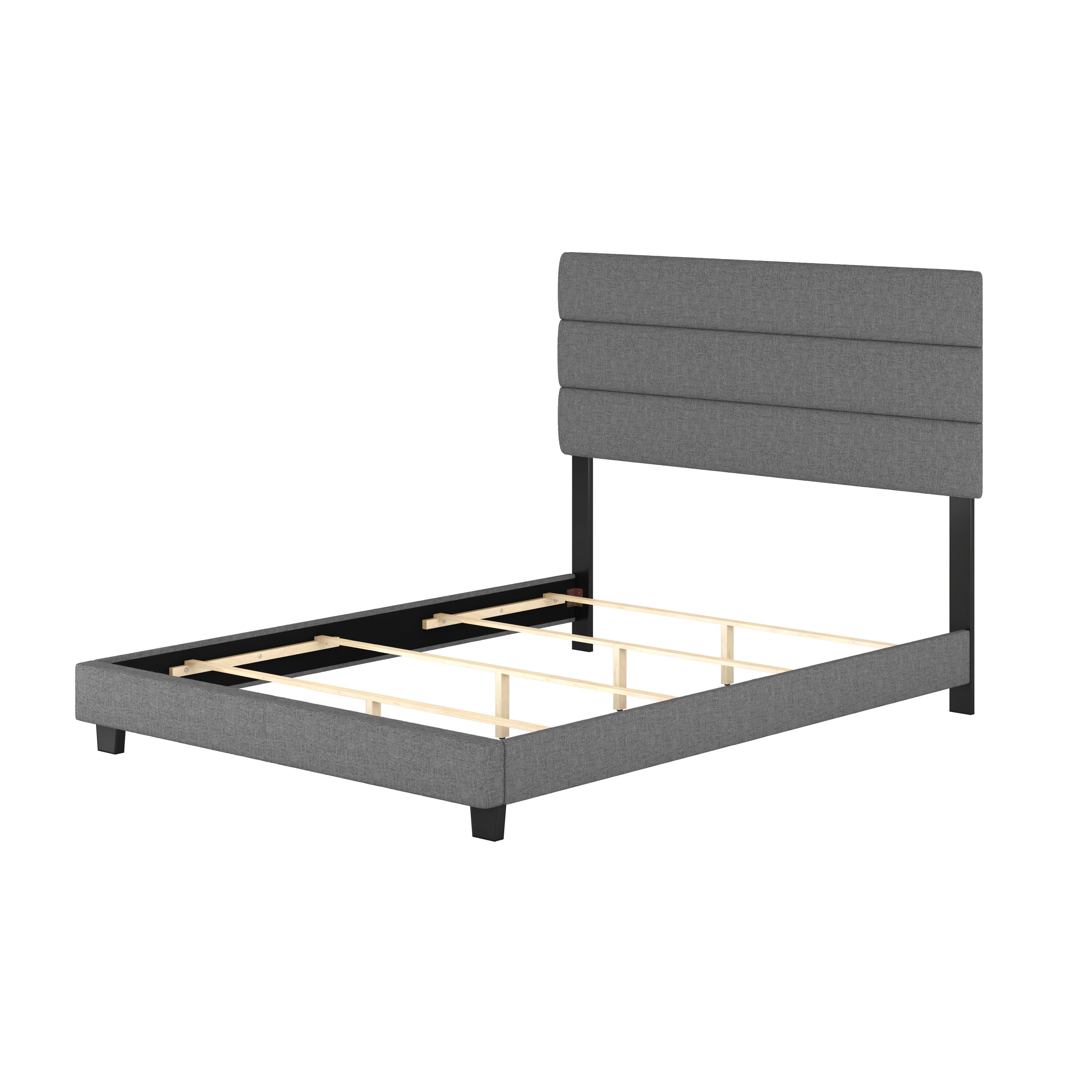 Brayan Queen Upholstered Linen Platform Bed, Gray, large