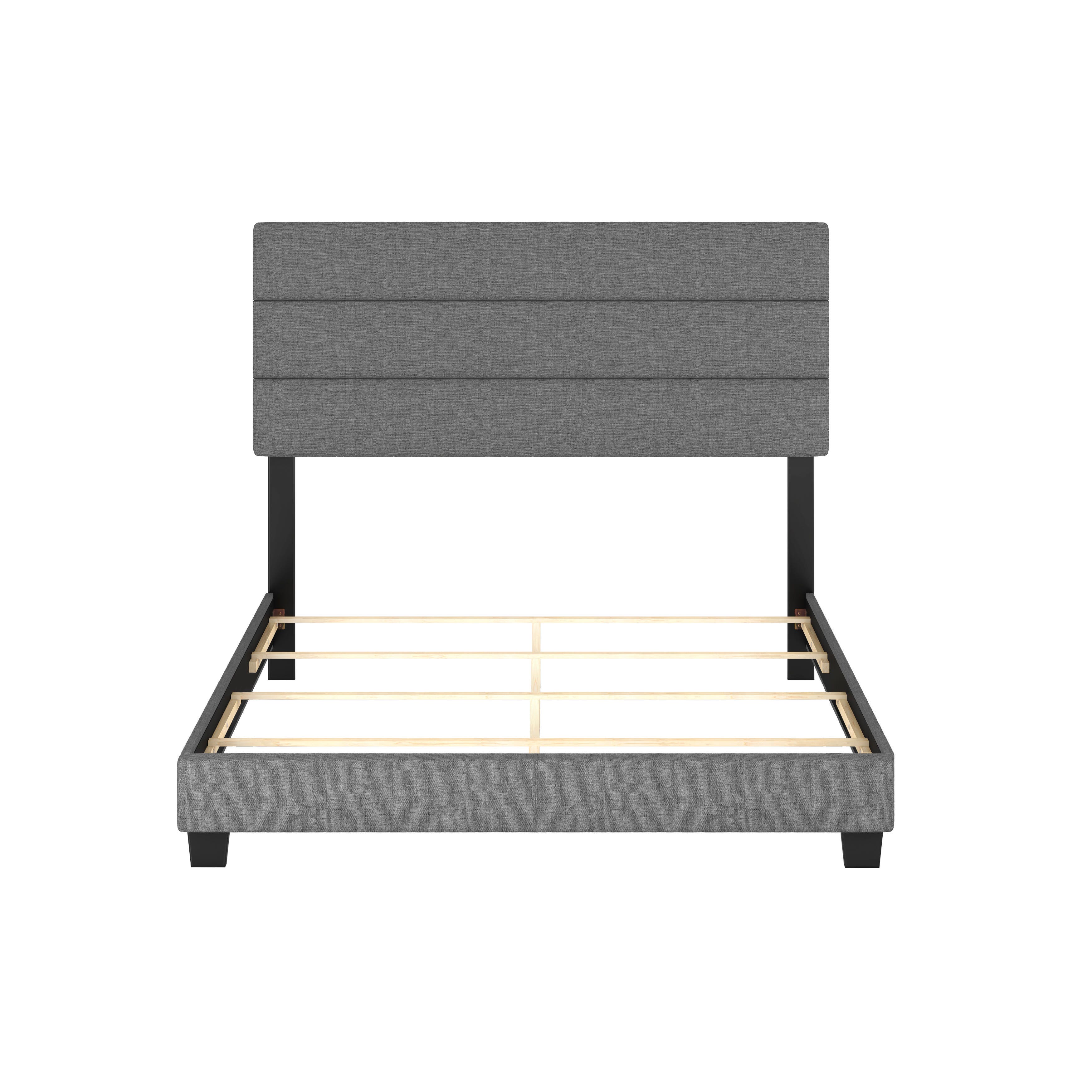 Brayan Queen Upholstered Linen Platform Bed, Gray, large