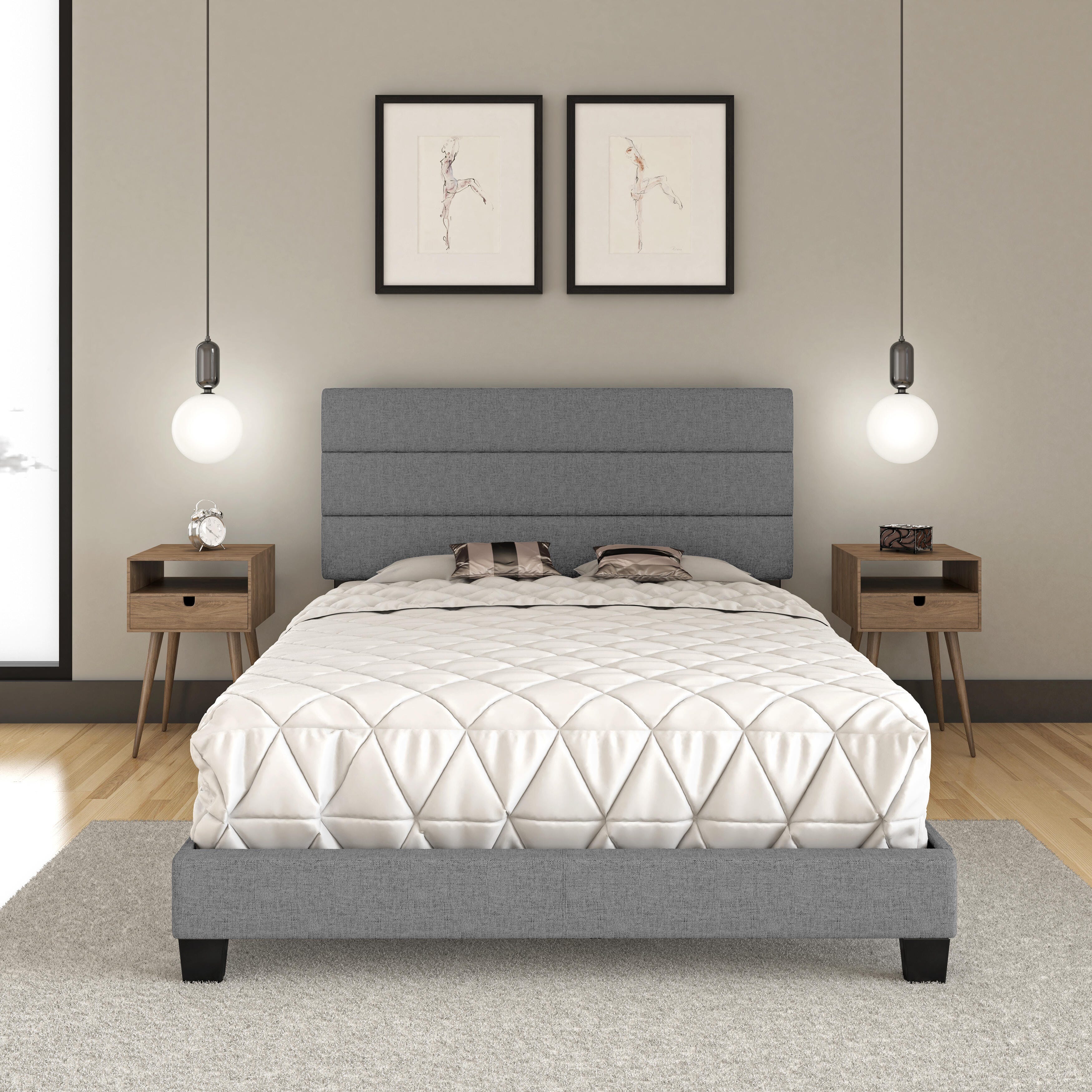 Brayan Queen Upholstered Linen Platform Bed, Gray, large