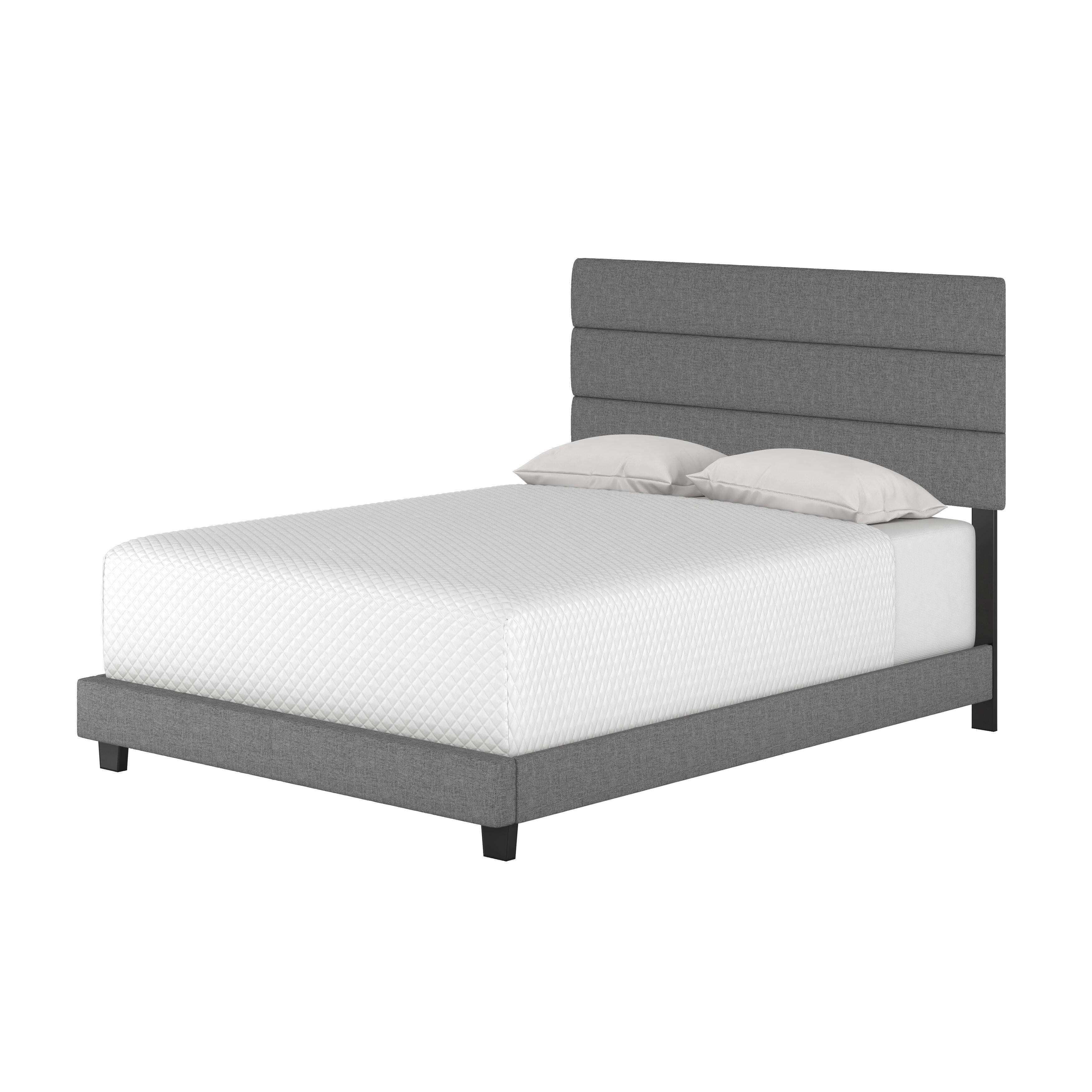 Brayan Queen Upholstered Linen Platform Bed, Gray, large