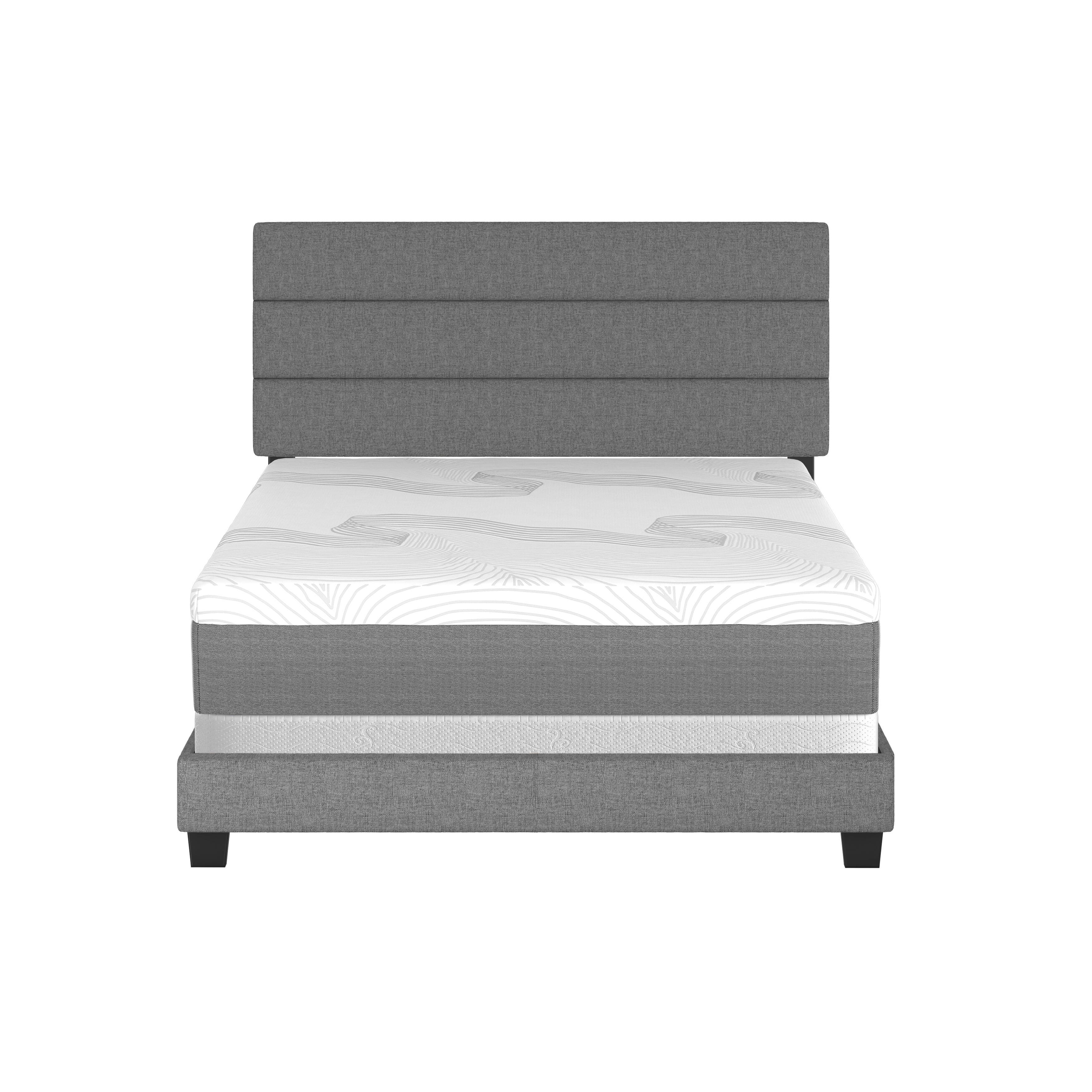 Brayan Queen Upholstered Linen Platform Bed, Gray, large