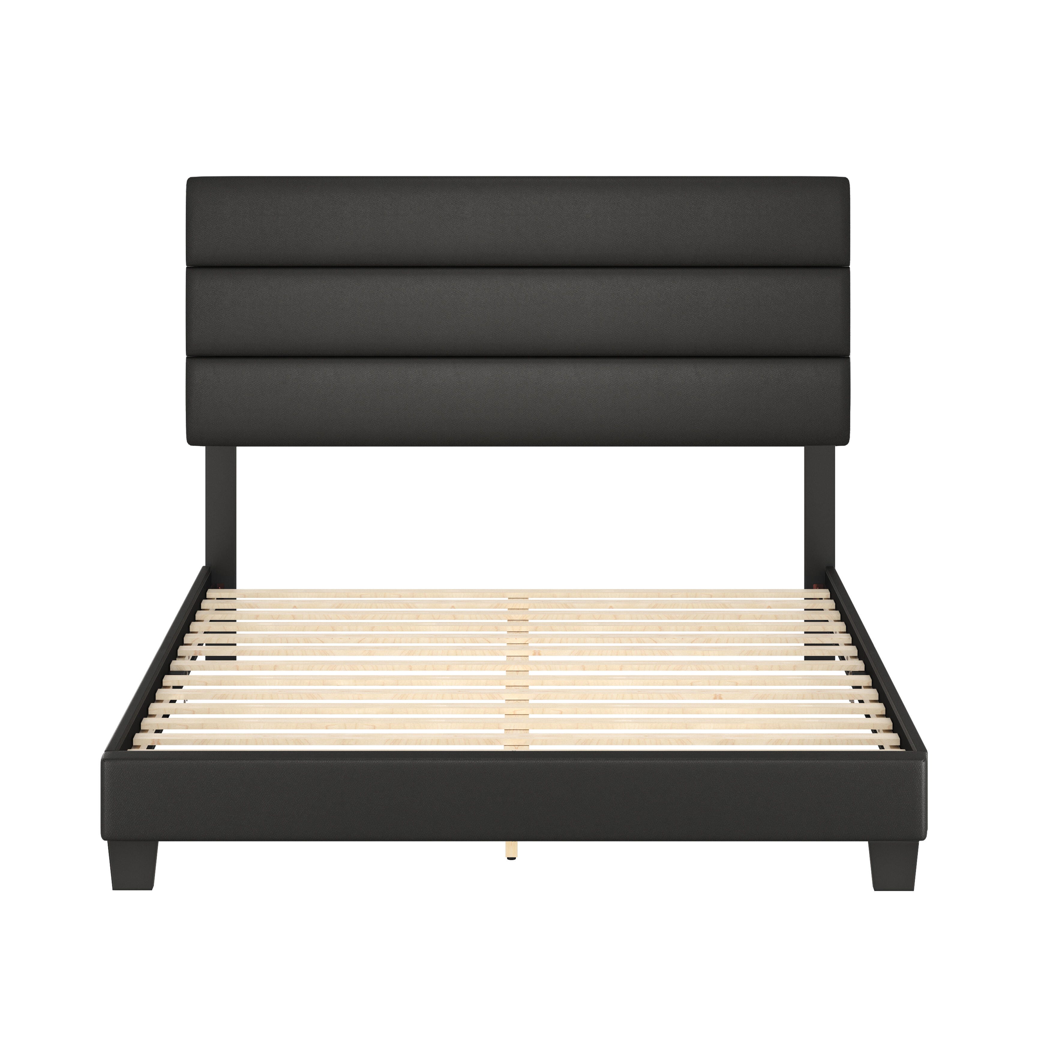 Harrianna Queen Upholstered Faux Leather Platform Bed, Black, large