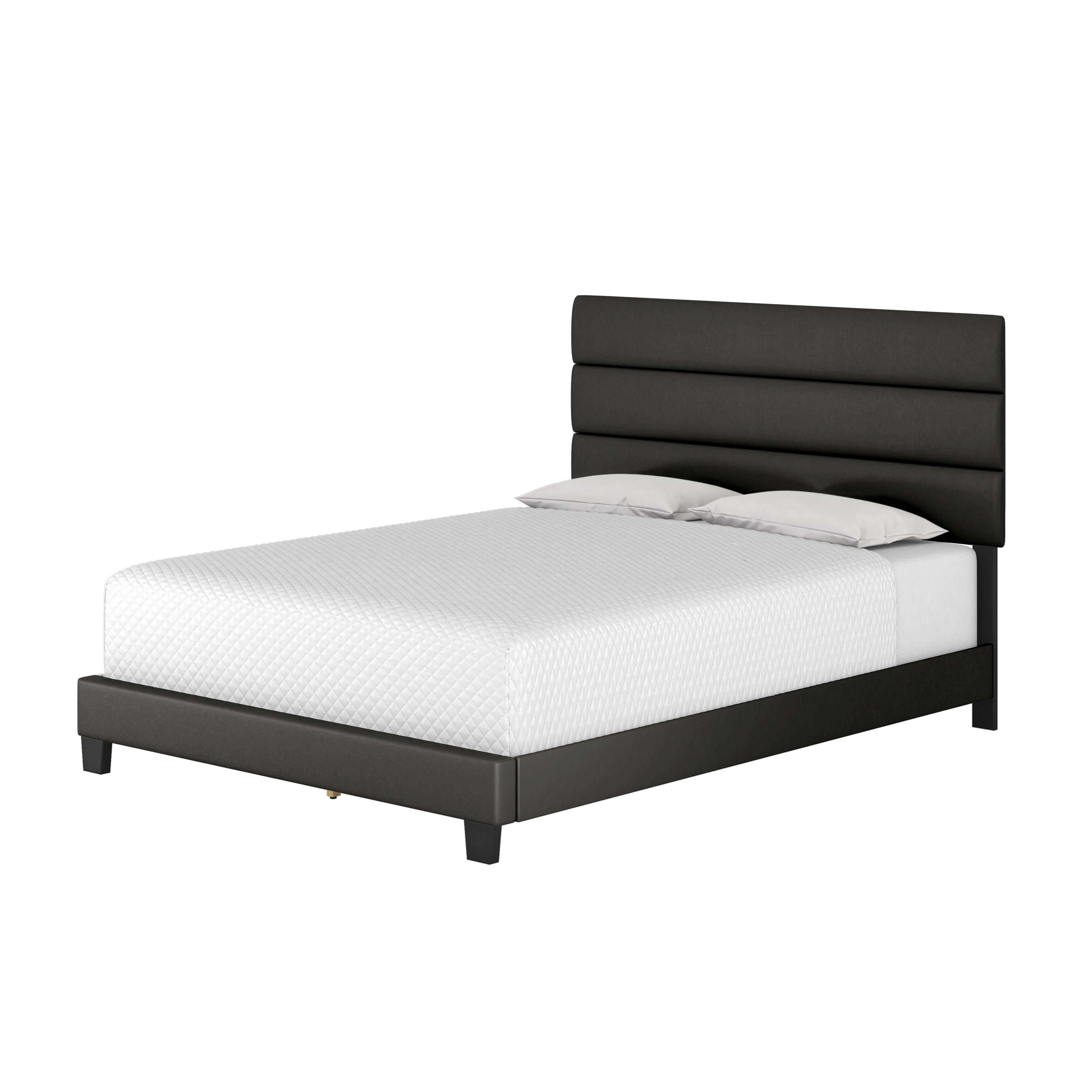 Harrianna Queen Upholstered Faux Leather Platform Bed, Black, large