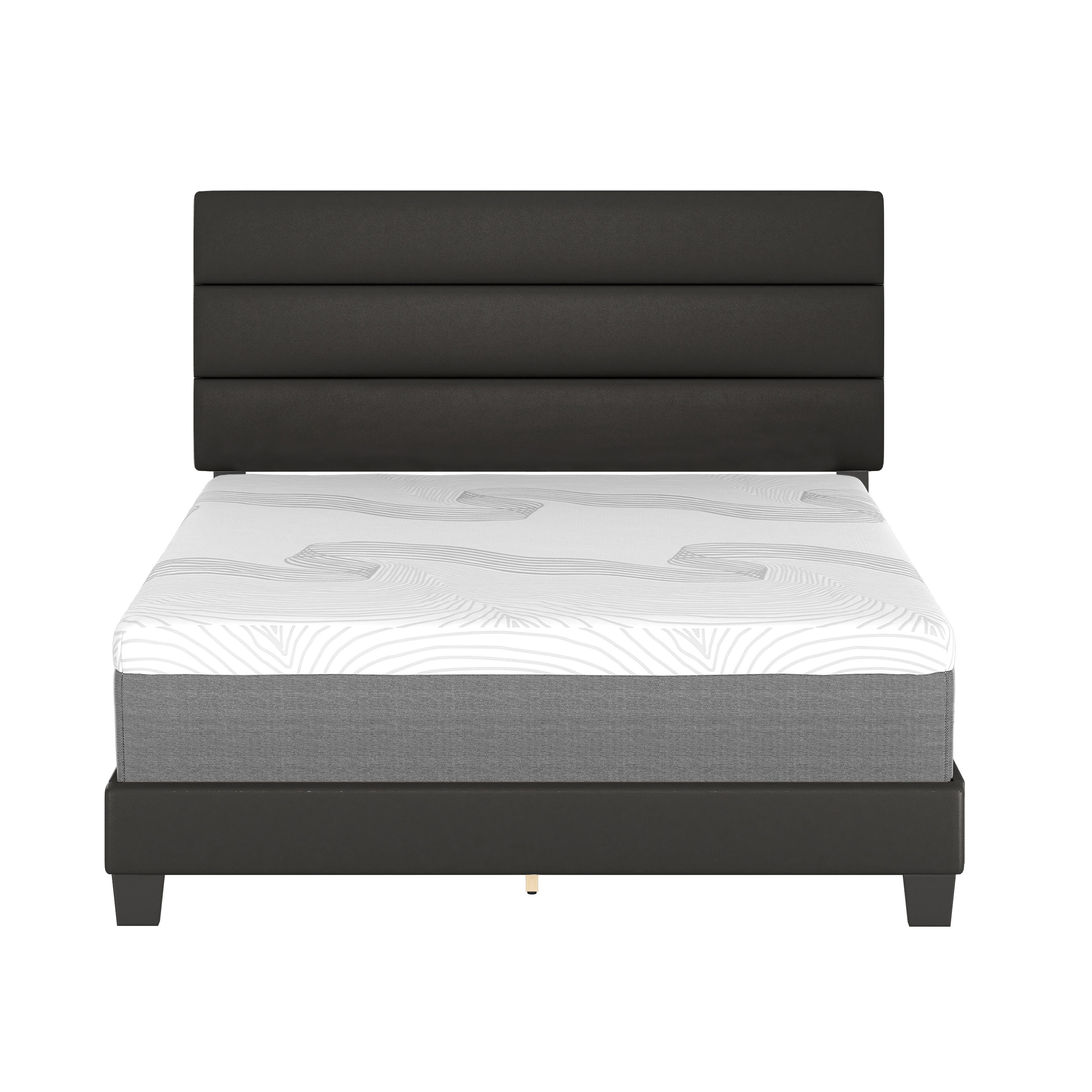 Harrianna Queen Upholstered Faux Leather Platform Bed, Black, large