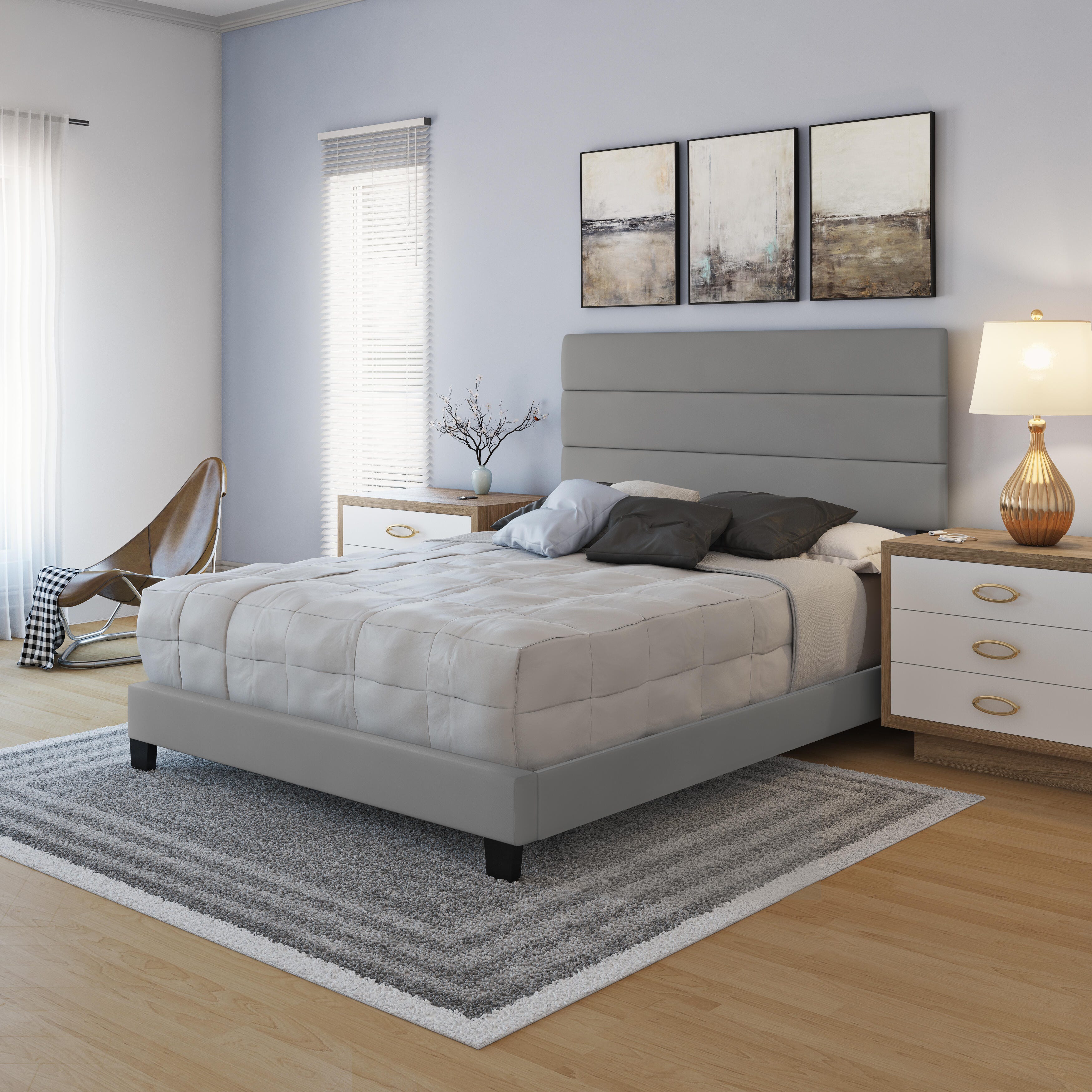 Harrianna King Upholstered Faux Leather Platform Bed, Gray, large