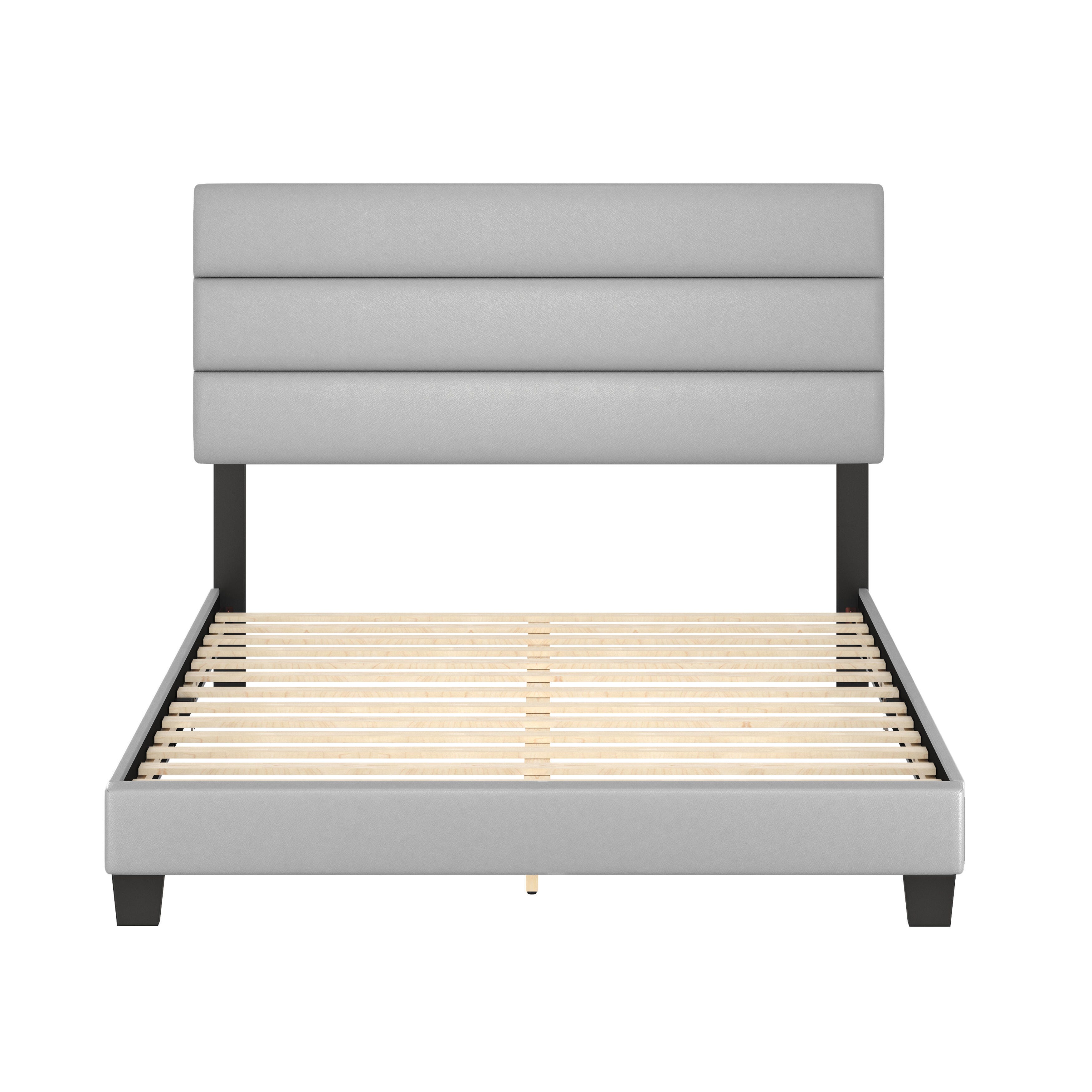 Harrianna King Upholstered Faux Leather Platform Bed, Gray, large