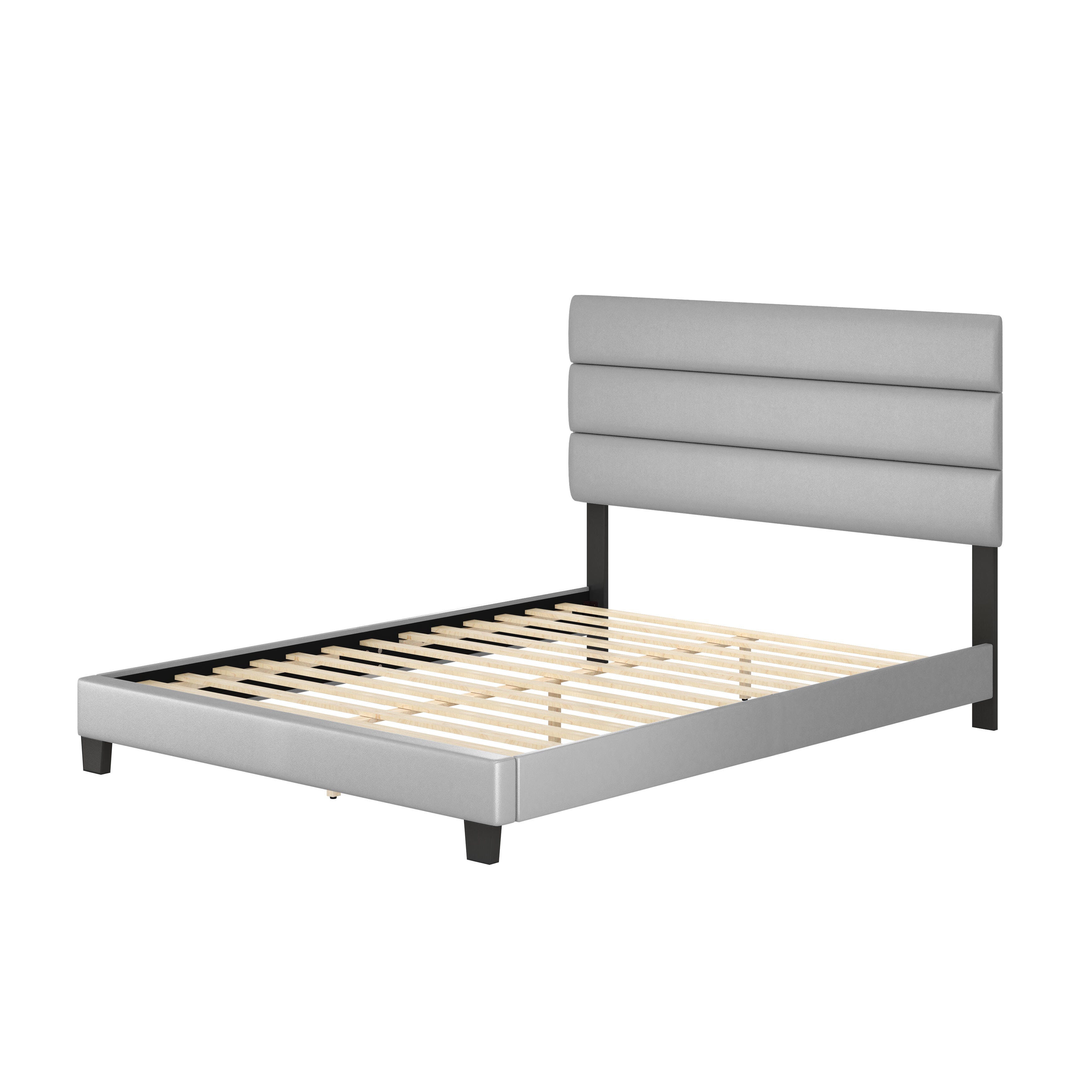 Harrianna Queen Upholstered Faux Leather Platform Bed, Gray, large