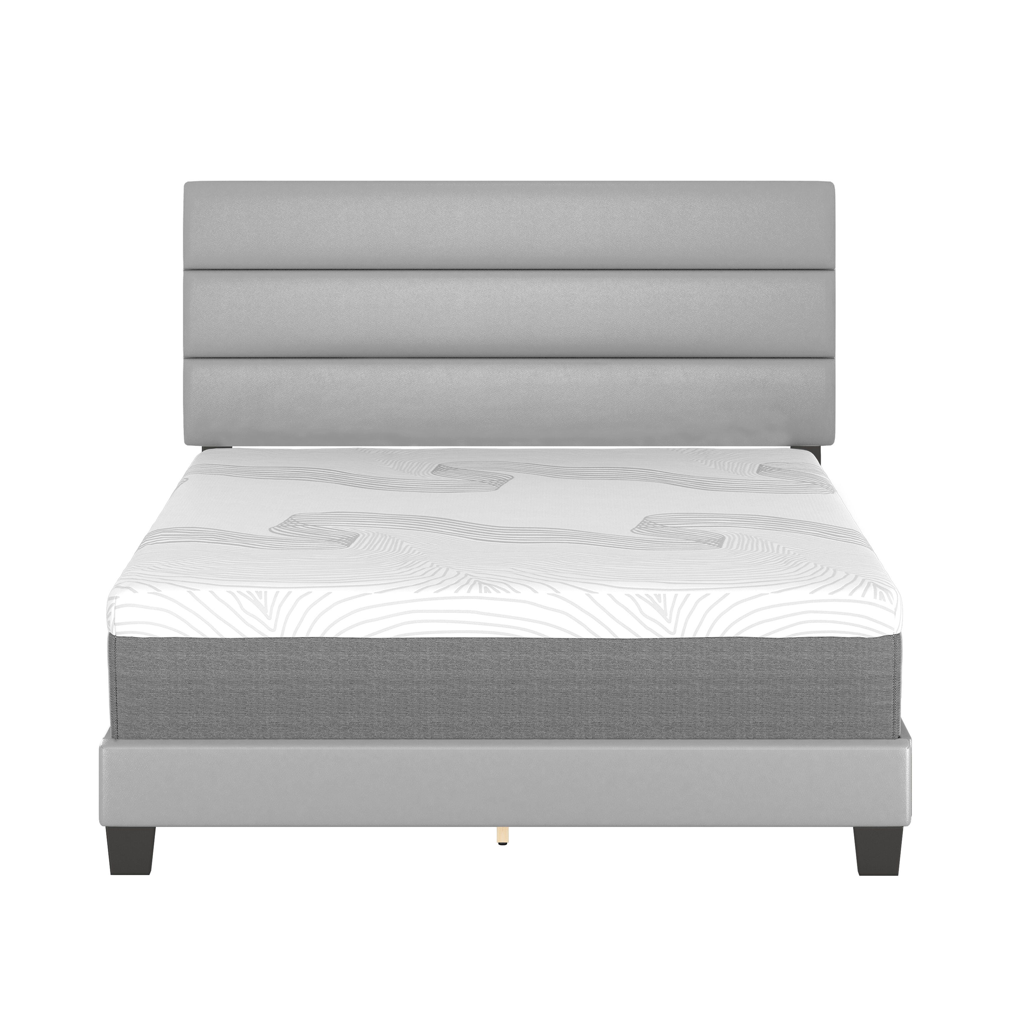 Harrianna Queen Upholstered Faux Leather Platform Bed, Gray, large