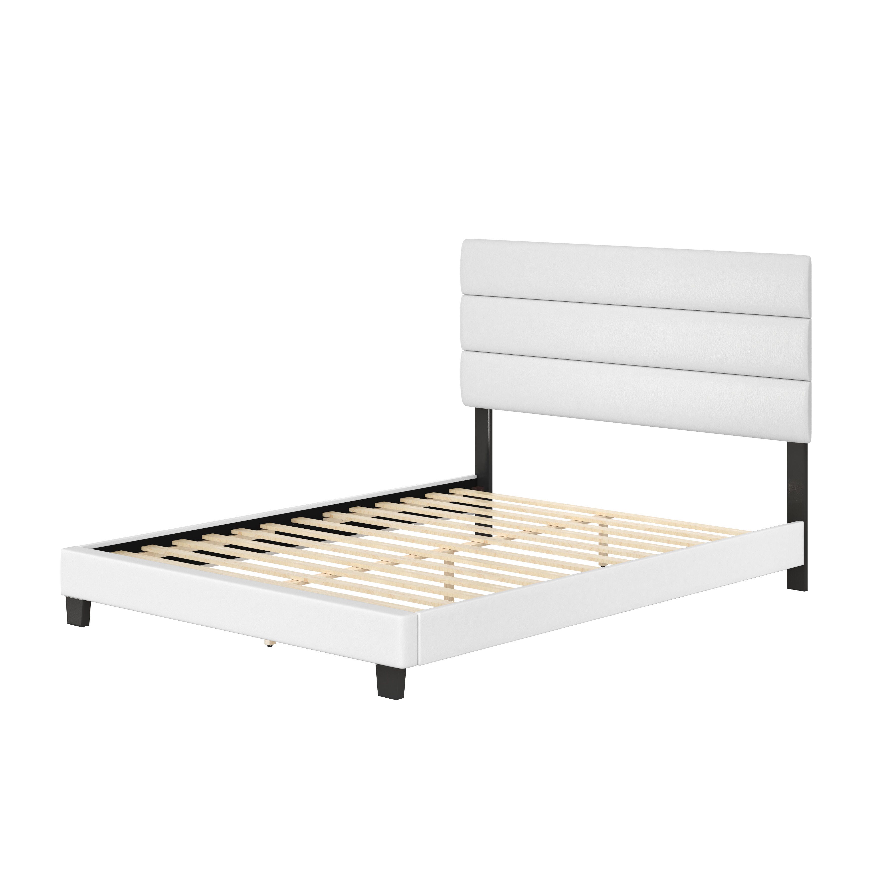 Harrianna Queen Upholstered Faux Leather Platform Bed, White, large