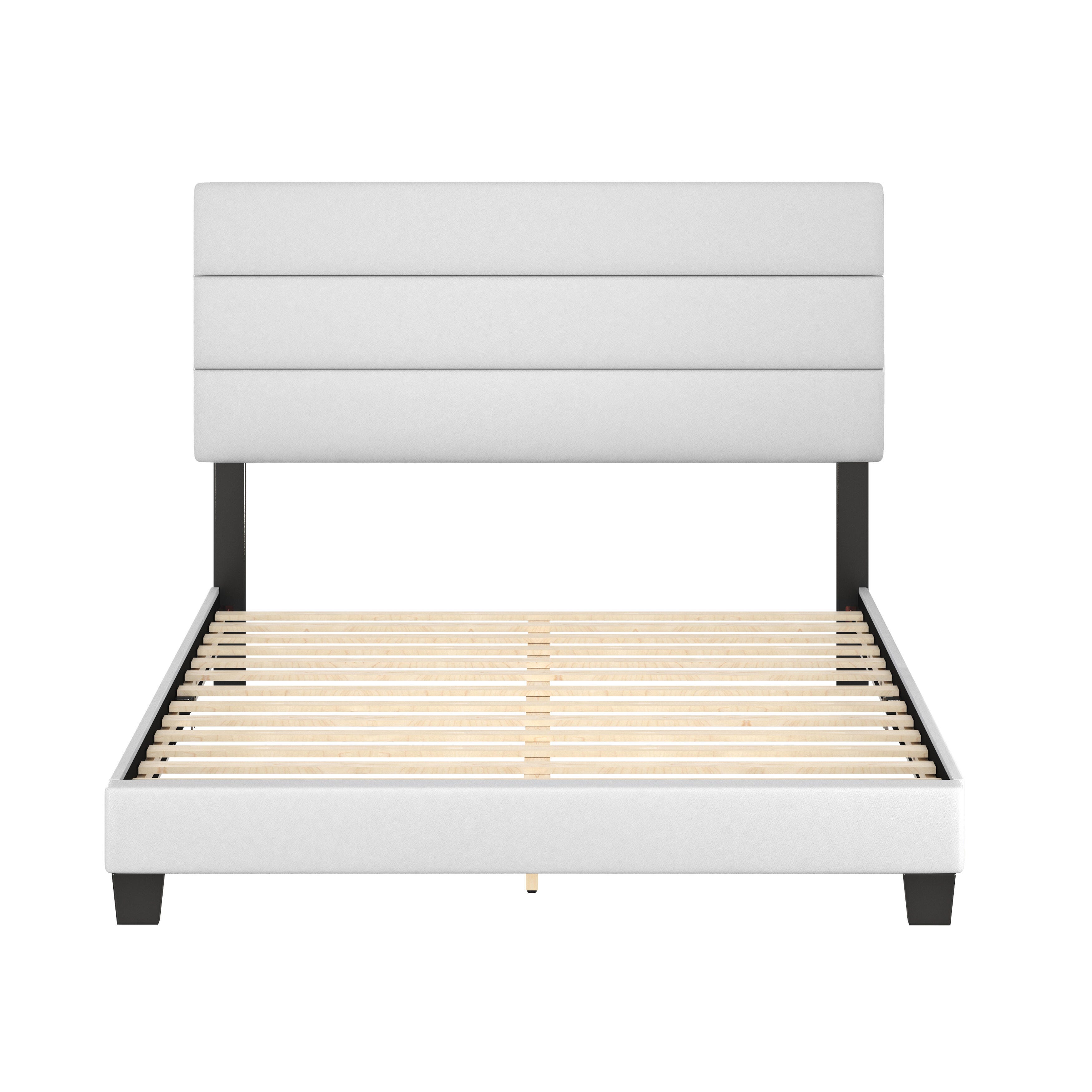 Harrianna Queen Upholstered Faux Leather Platform Bed, White, large
