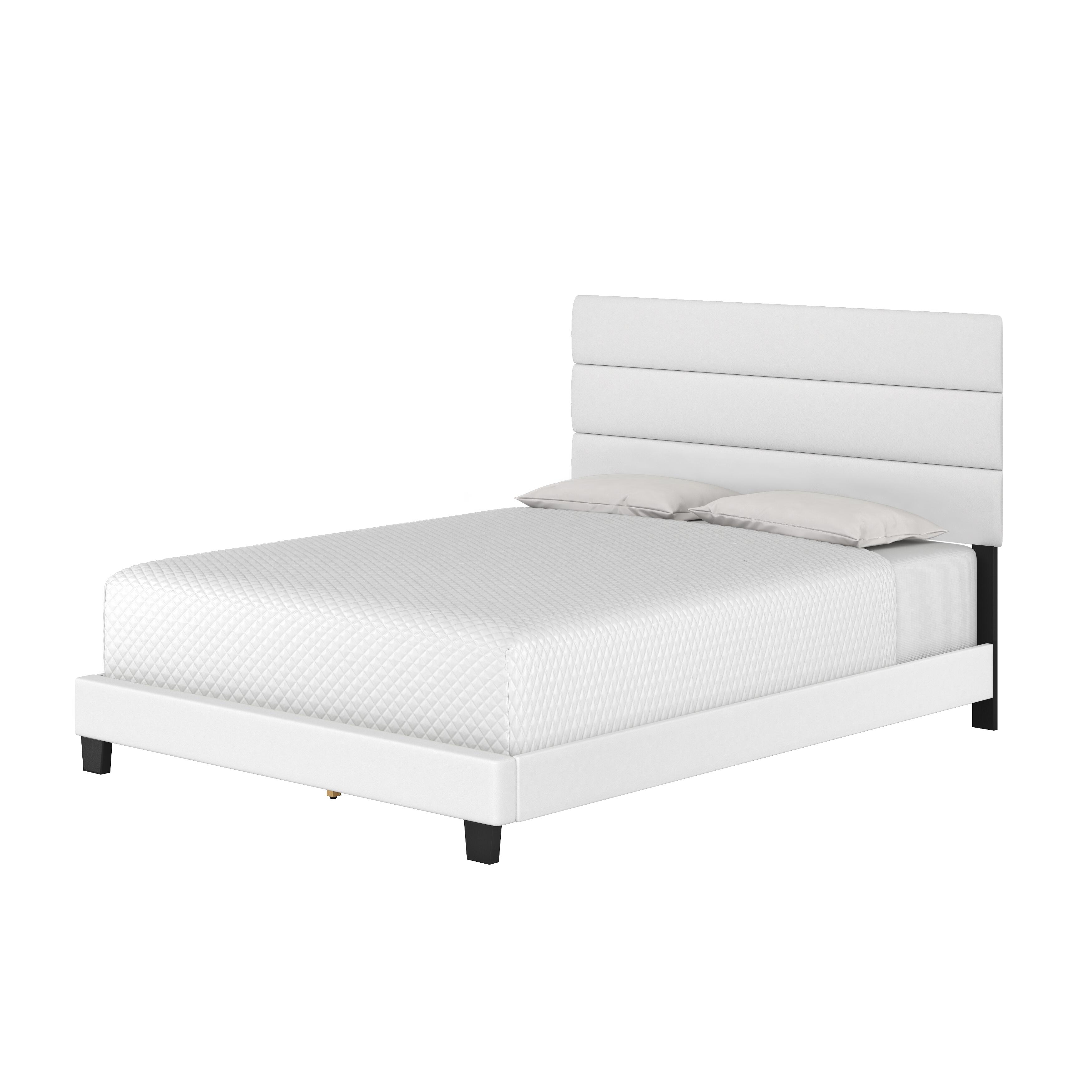 Harrianna Queen Upholstered Faux Leather Platform Bed, White, large