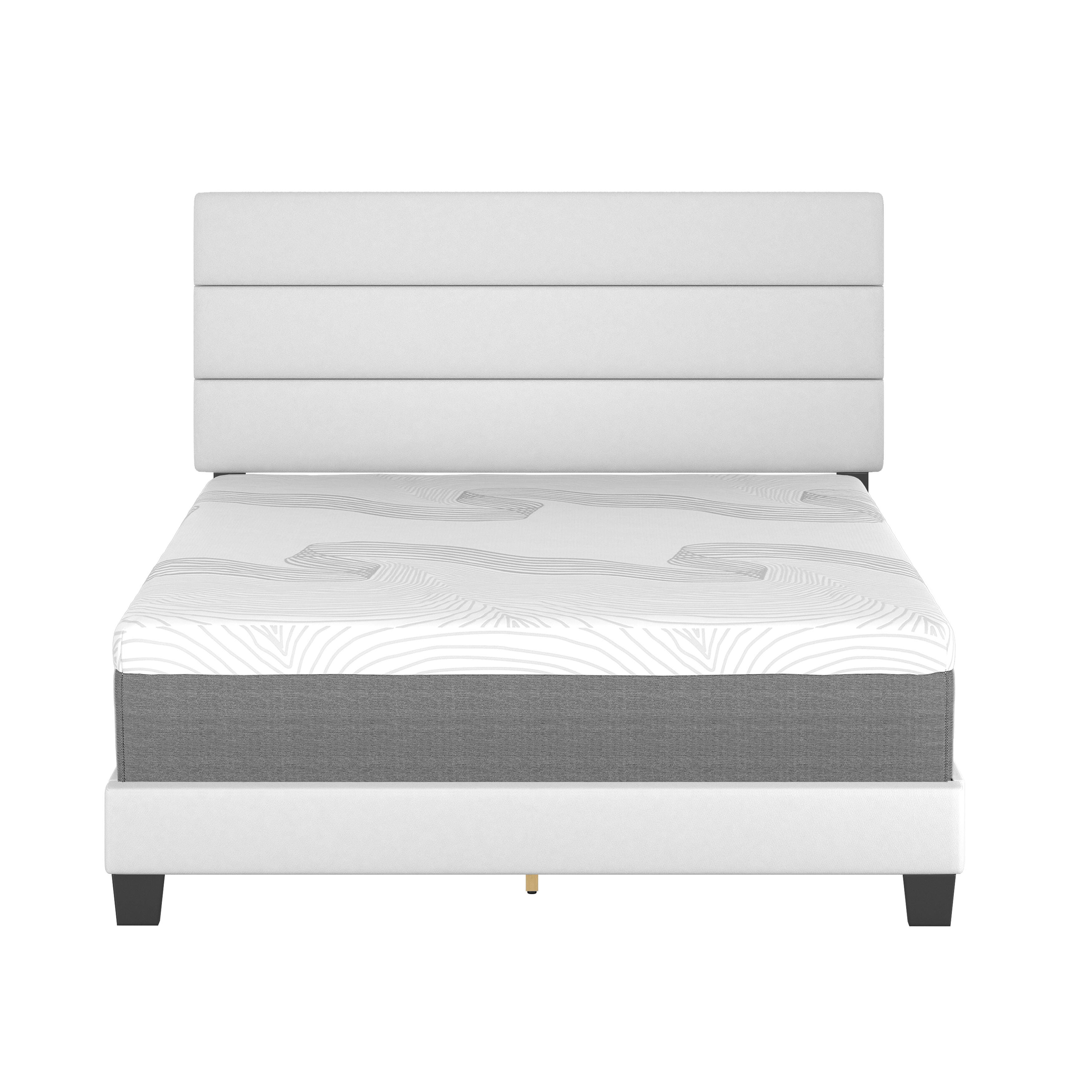 Harrianna Queen Upholstered Faux Leather Platform Bed, White, large