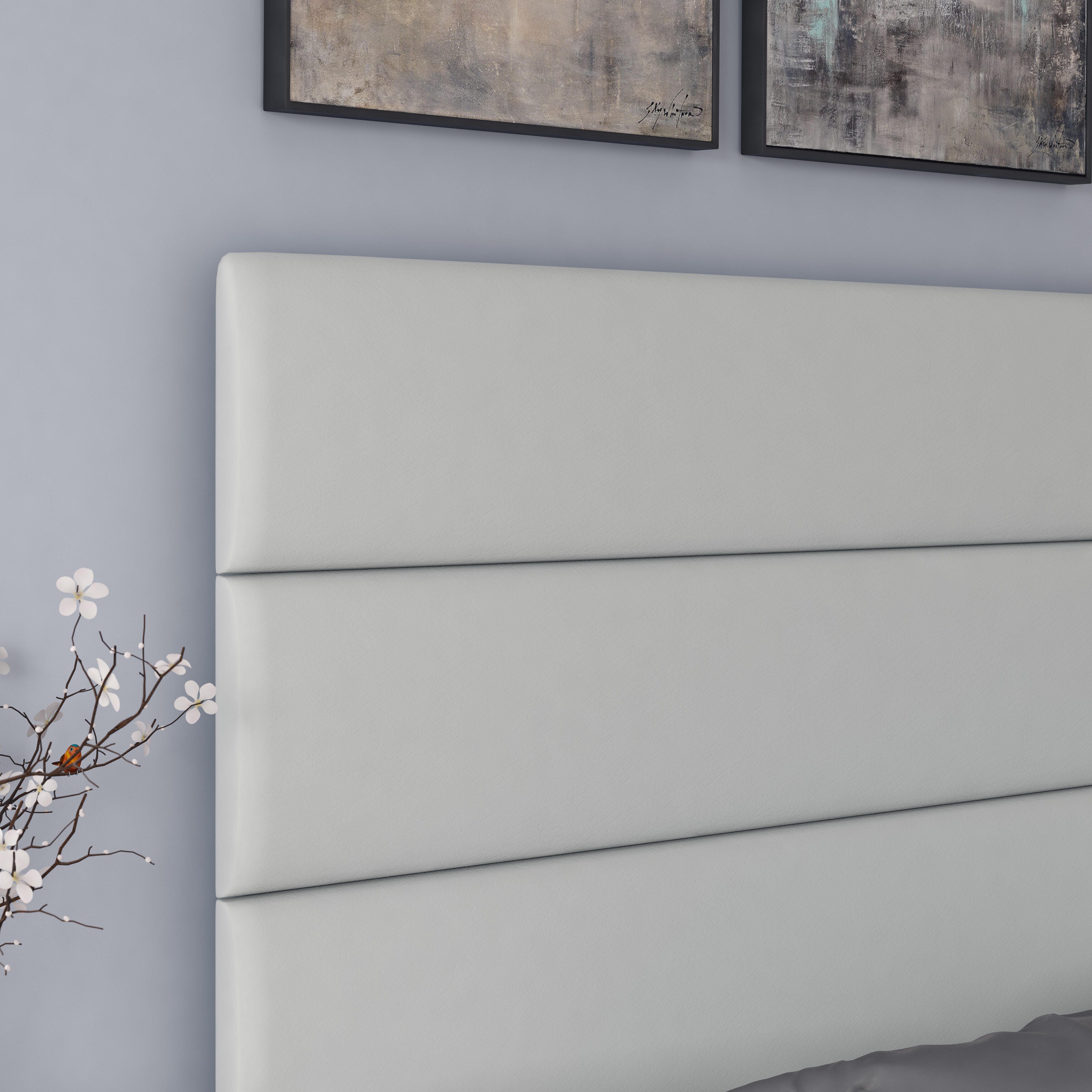Harrianna Queen Upholstered Faux Leather Platform Bed, White, large