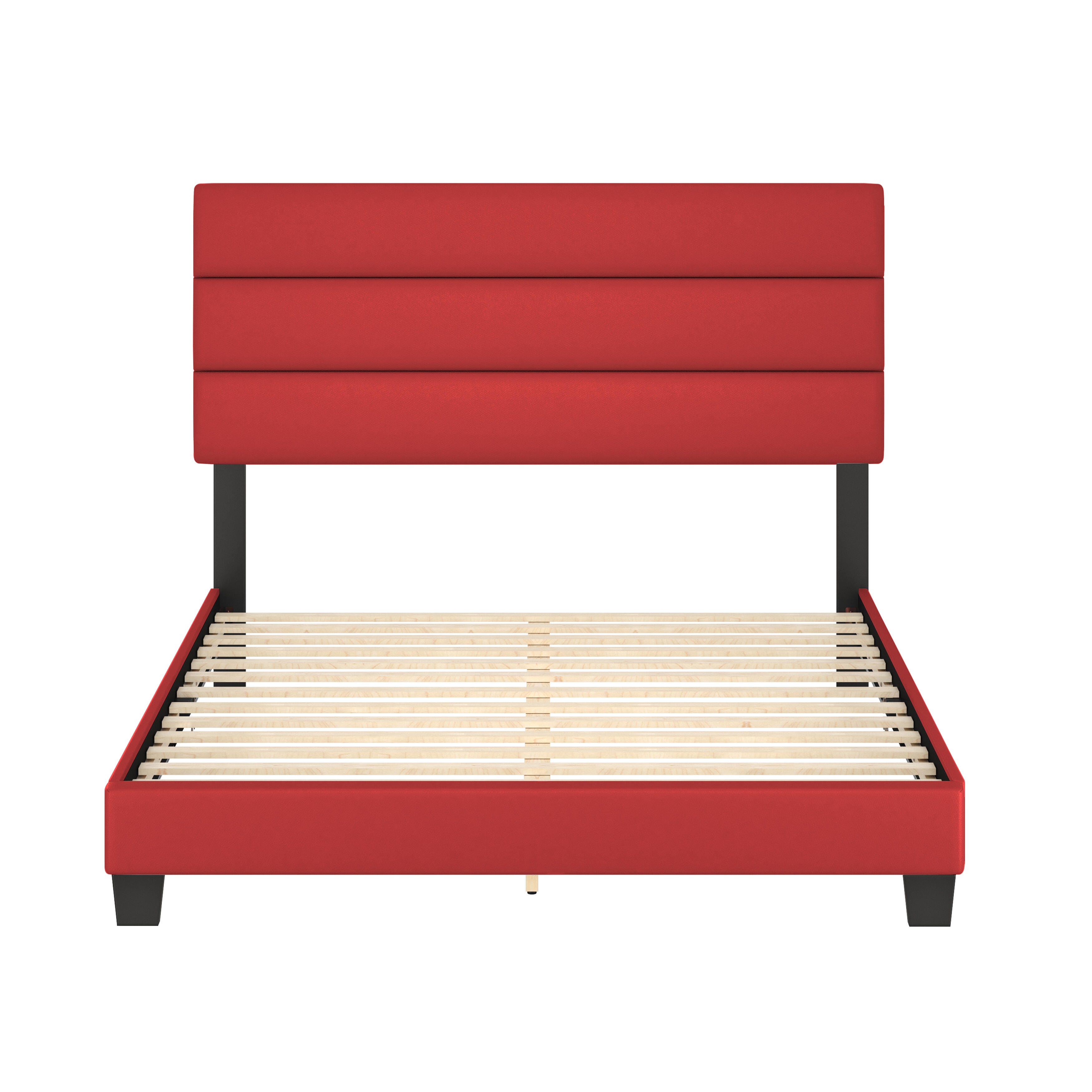 Harrianna Queen Upholstered Faux Leather Platform Bed, Red, large