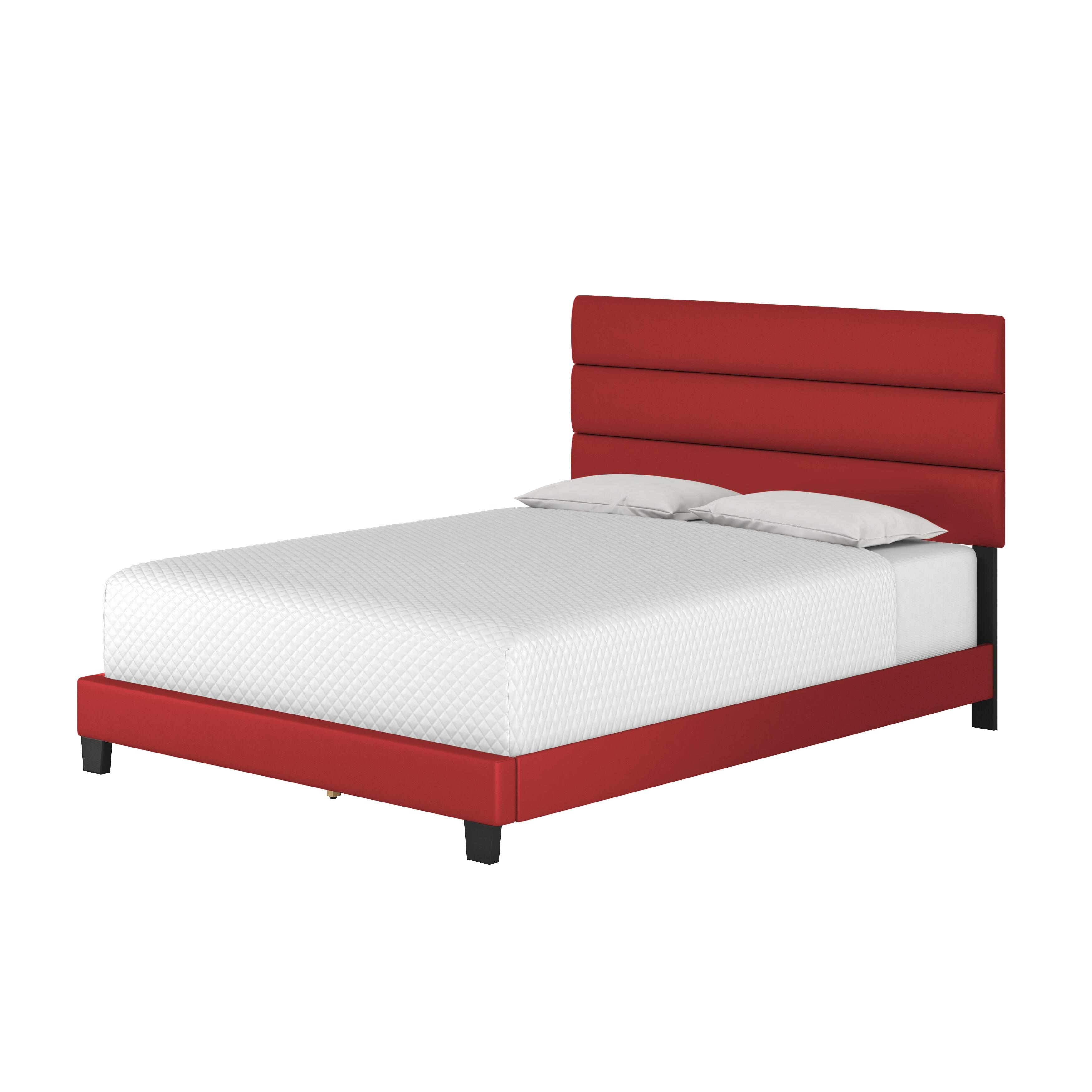 Harrianna Queen Upholstered Faux Leather Platform Bed, Red, large