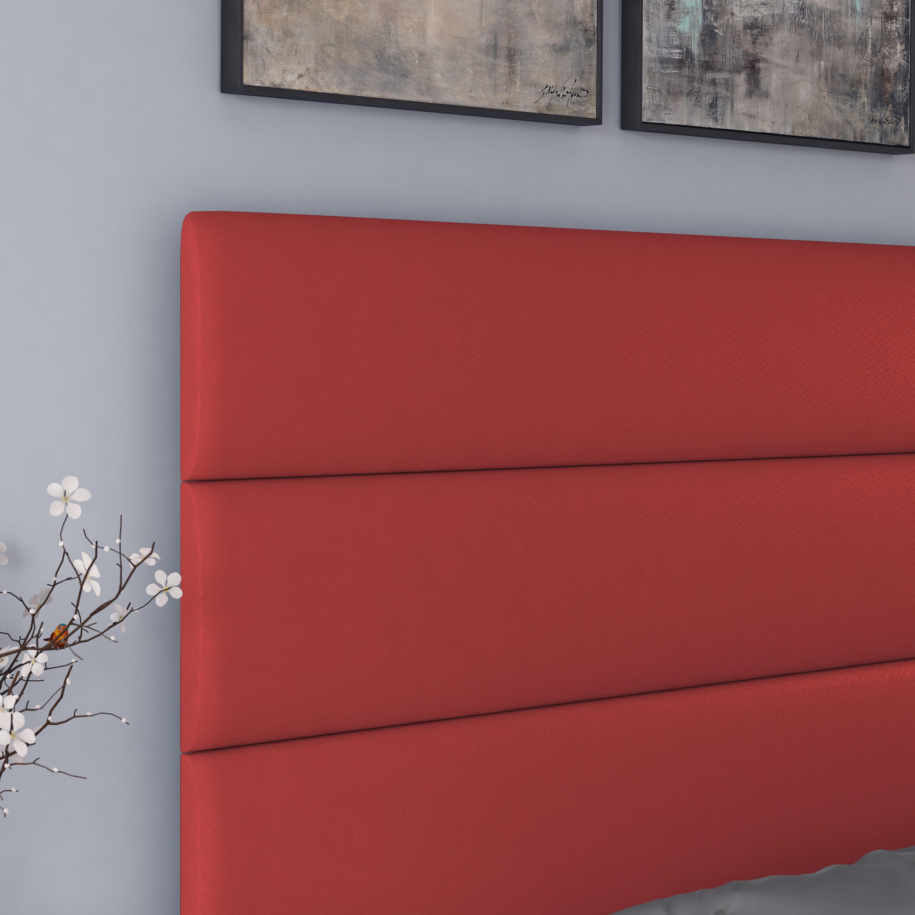 Harrianna Queen Upholstered Faux Leather Platform Bed, Red, large