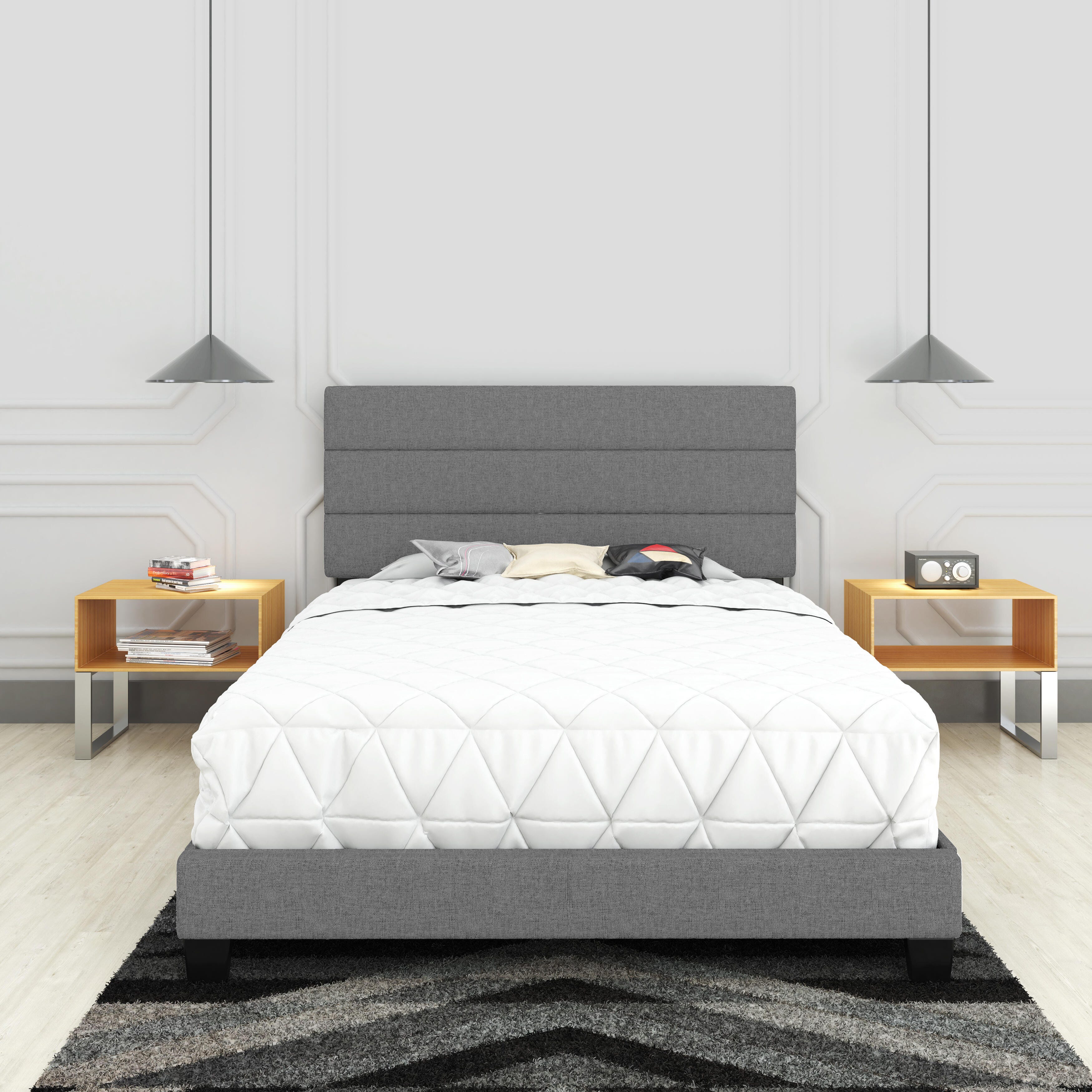 Harrianna Queen Upholstered Linen Platform Bed, , large