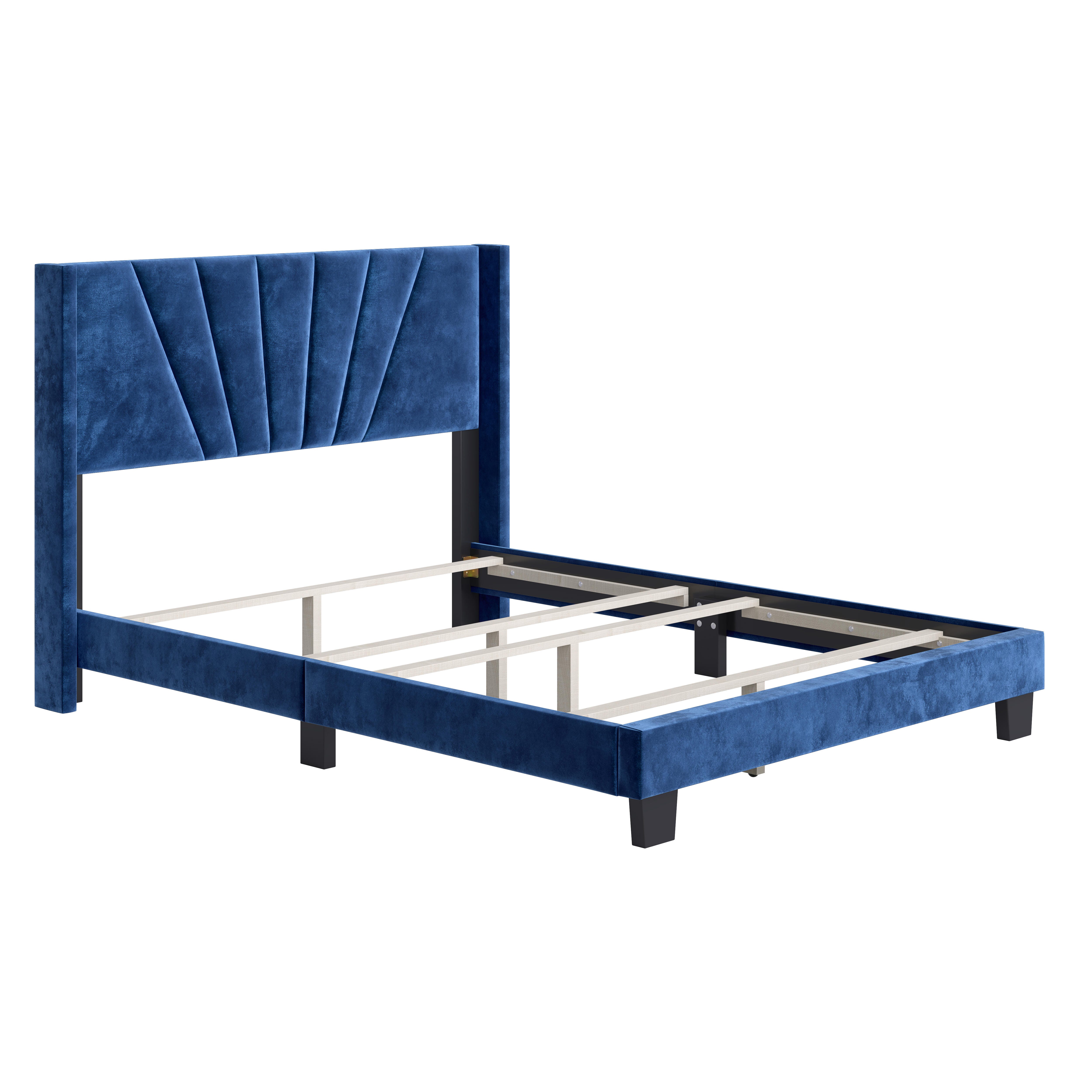 Zoeigh Queen Upholstered Velour Platform Bed, Blue, large