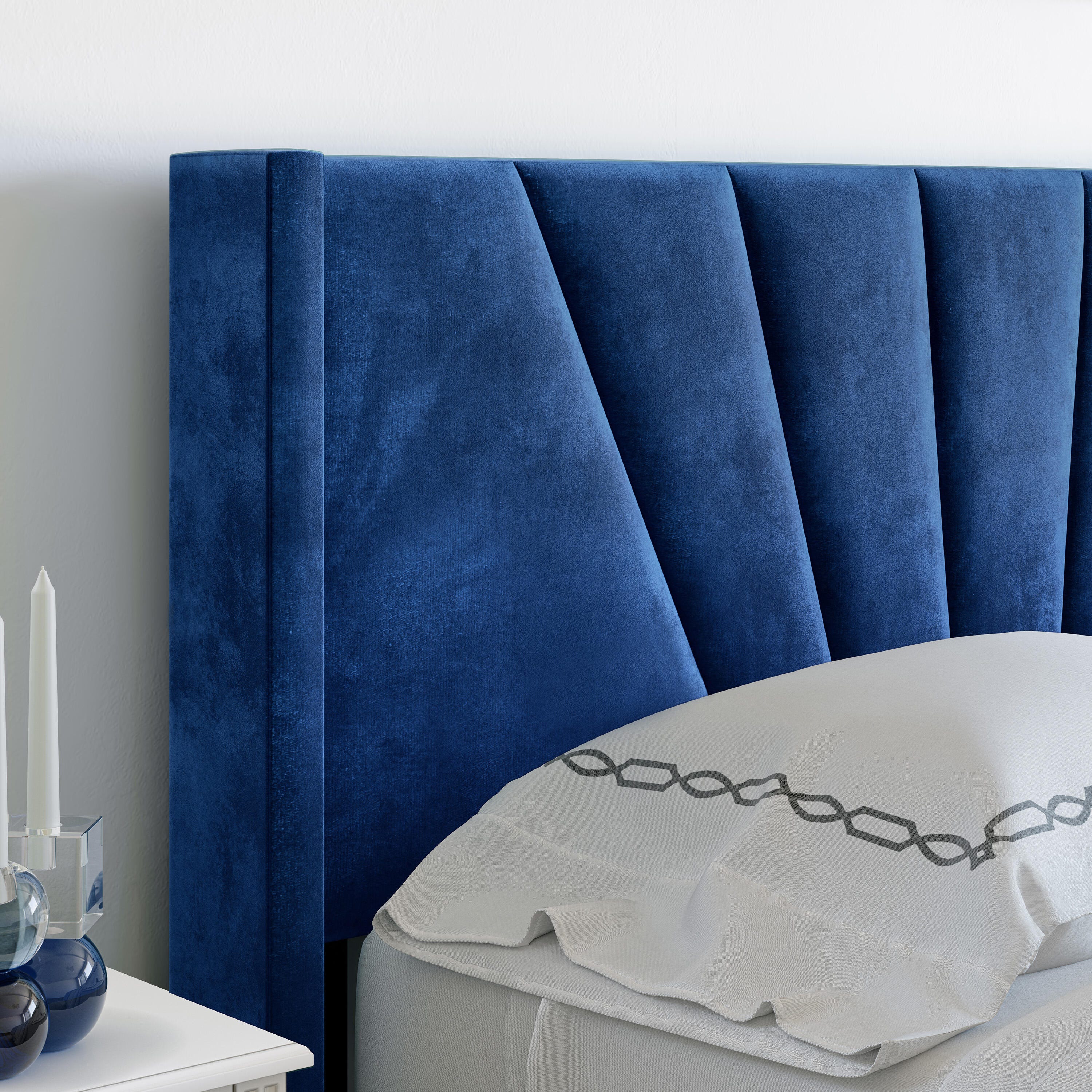 Zoeigh Queen Upholstered Velour Platform Bed, Blue, large