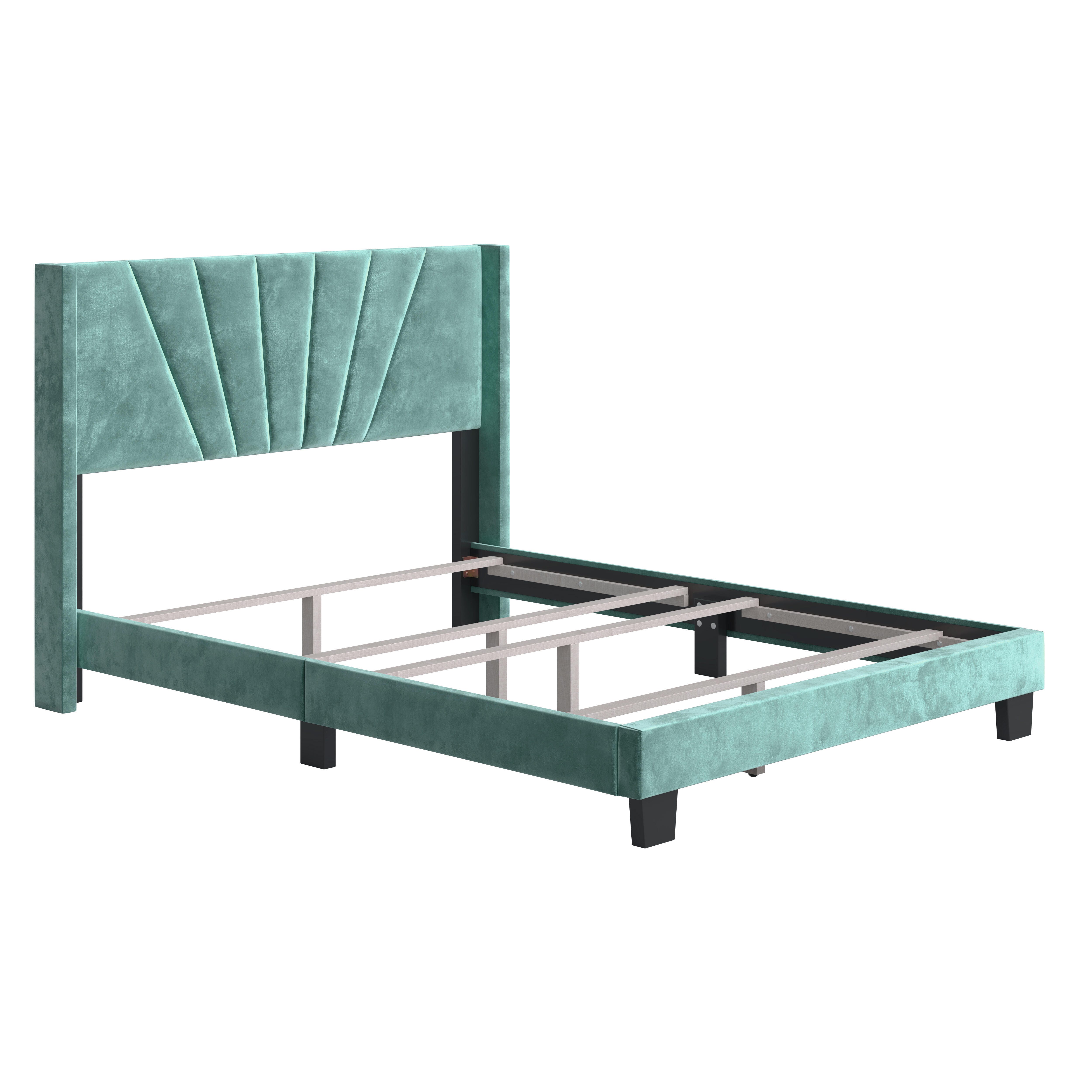 Zoeigh Queen Upholstered Velour Platform Bed, Seafoam Green, large