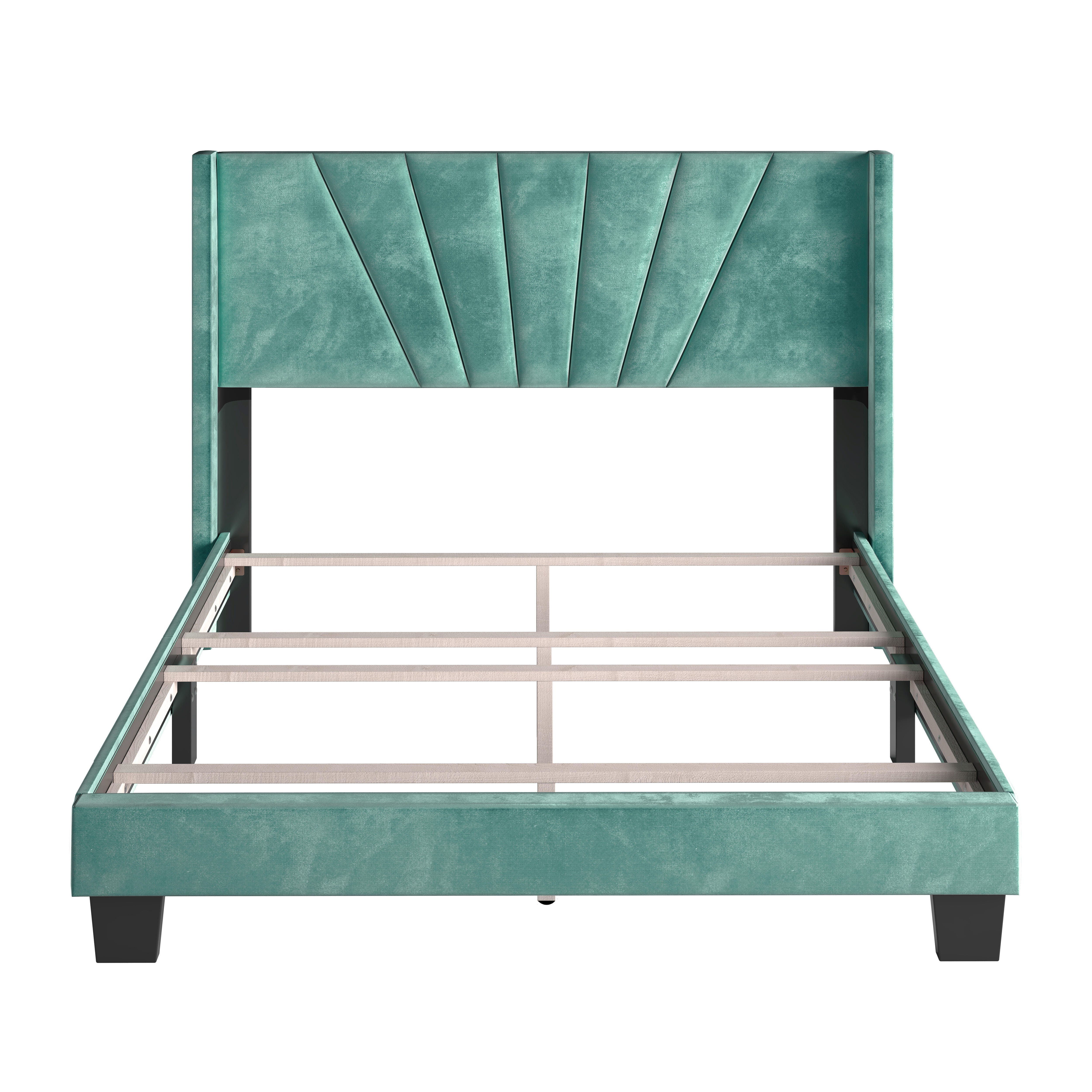 Zoeigh Queen Upholstered Velour Platform Bed, Seafoam Green, large