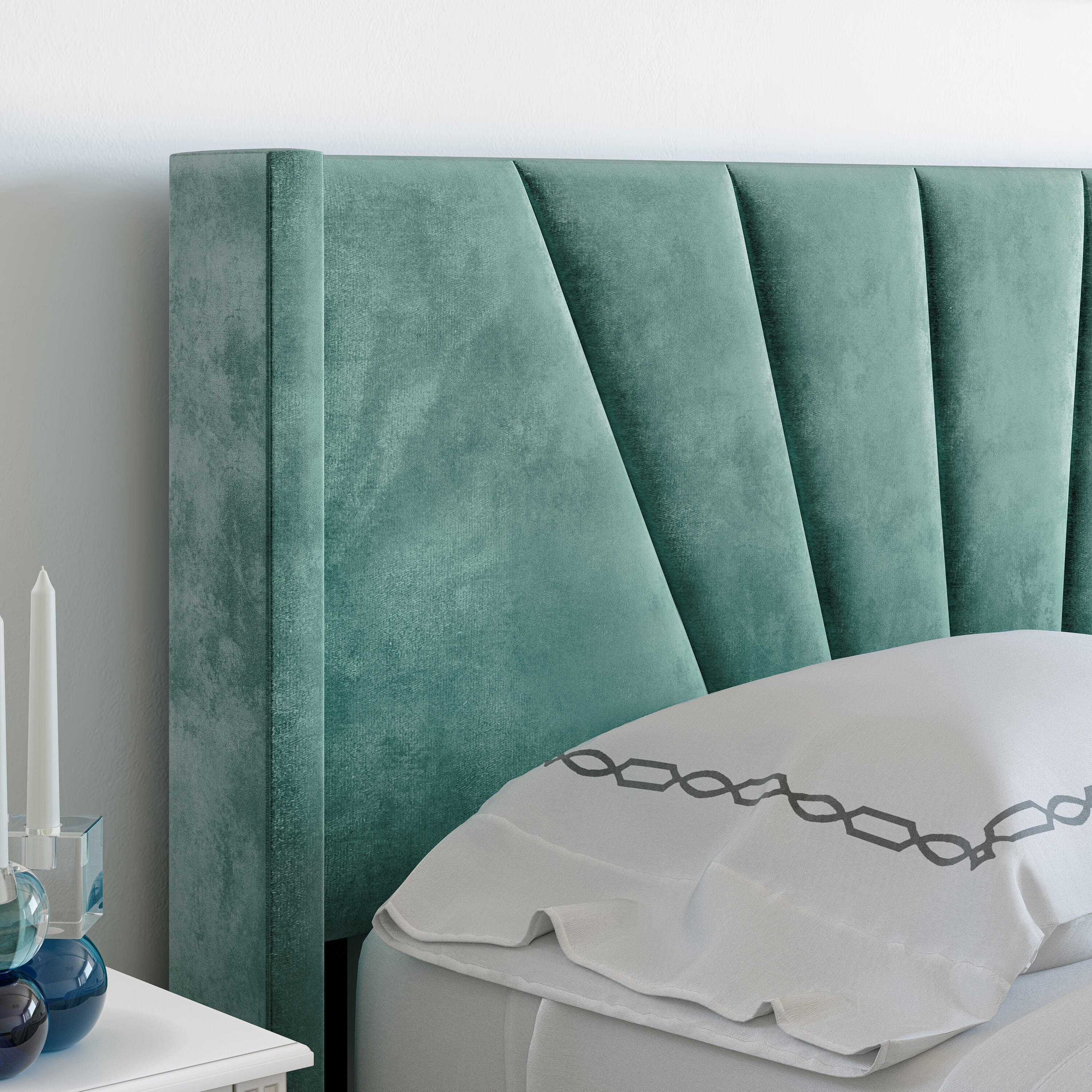 Zoeigh Queen Upholstered Velour Platform Bed, Seafoam Green, large
