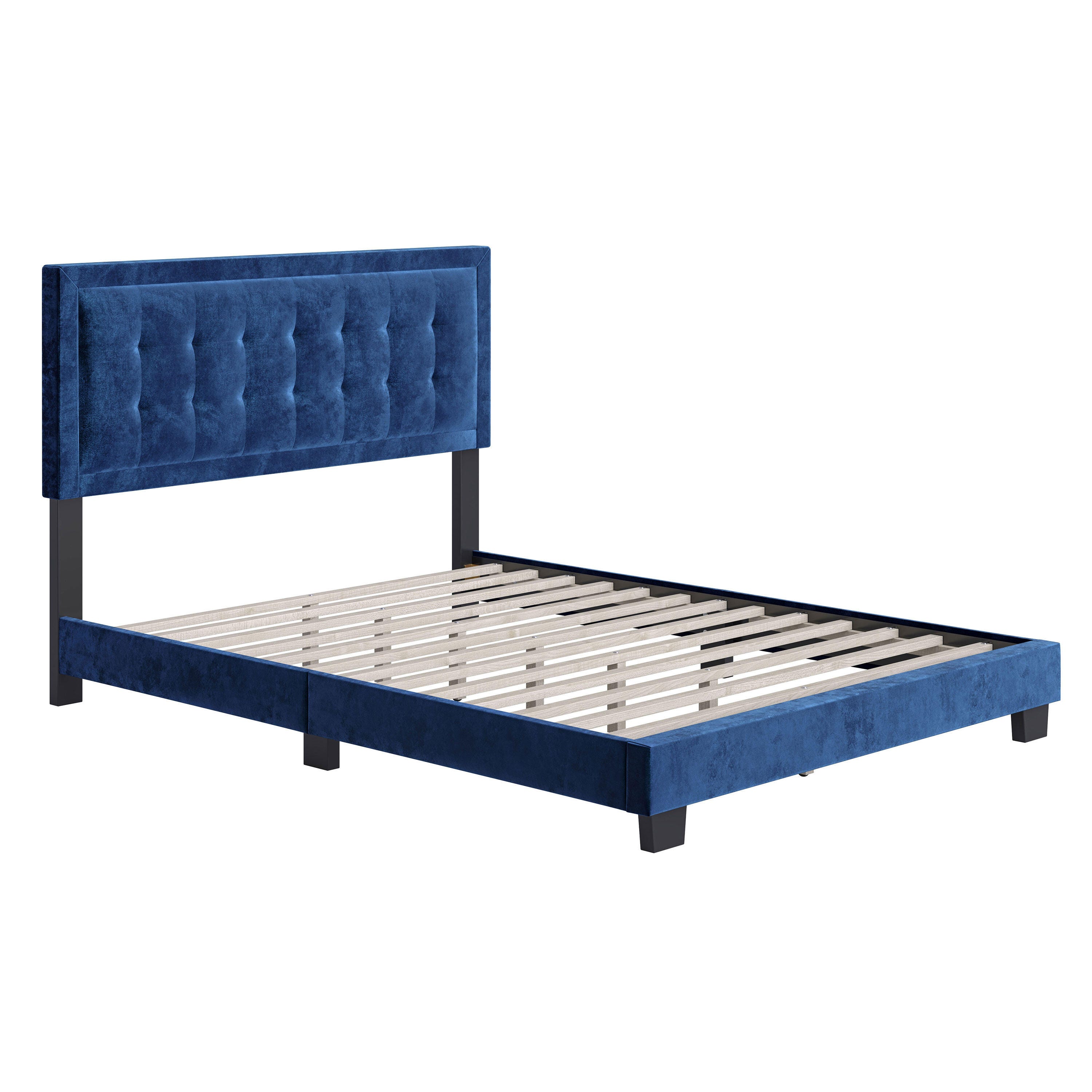 Shoshana Queen Upholstered Velour Platform Bed, Blue, large