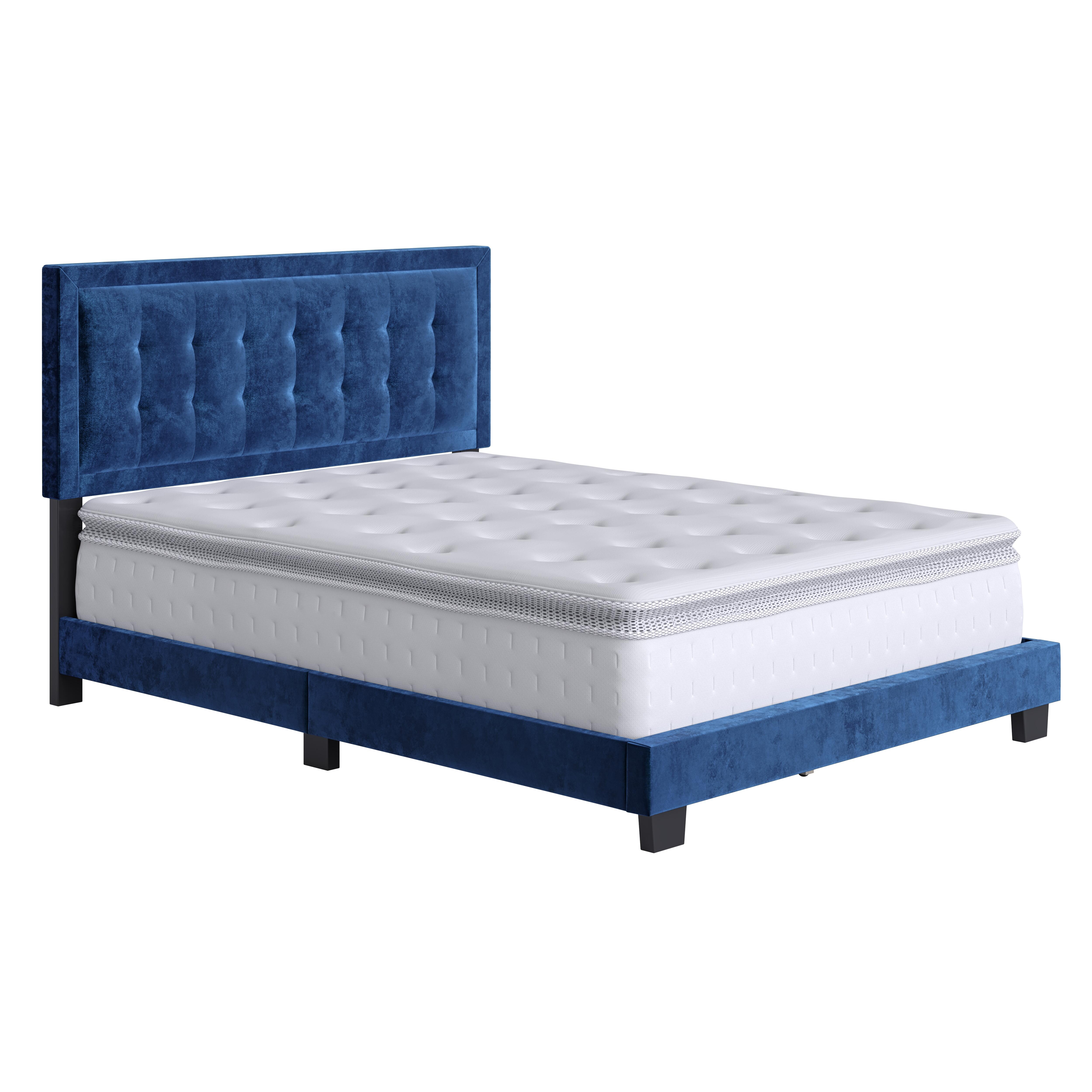 Shoshana Queen Upholstered Velour Platform Bed, Blue, large