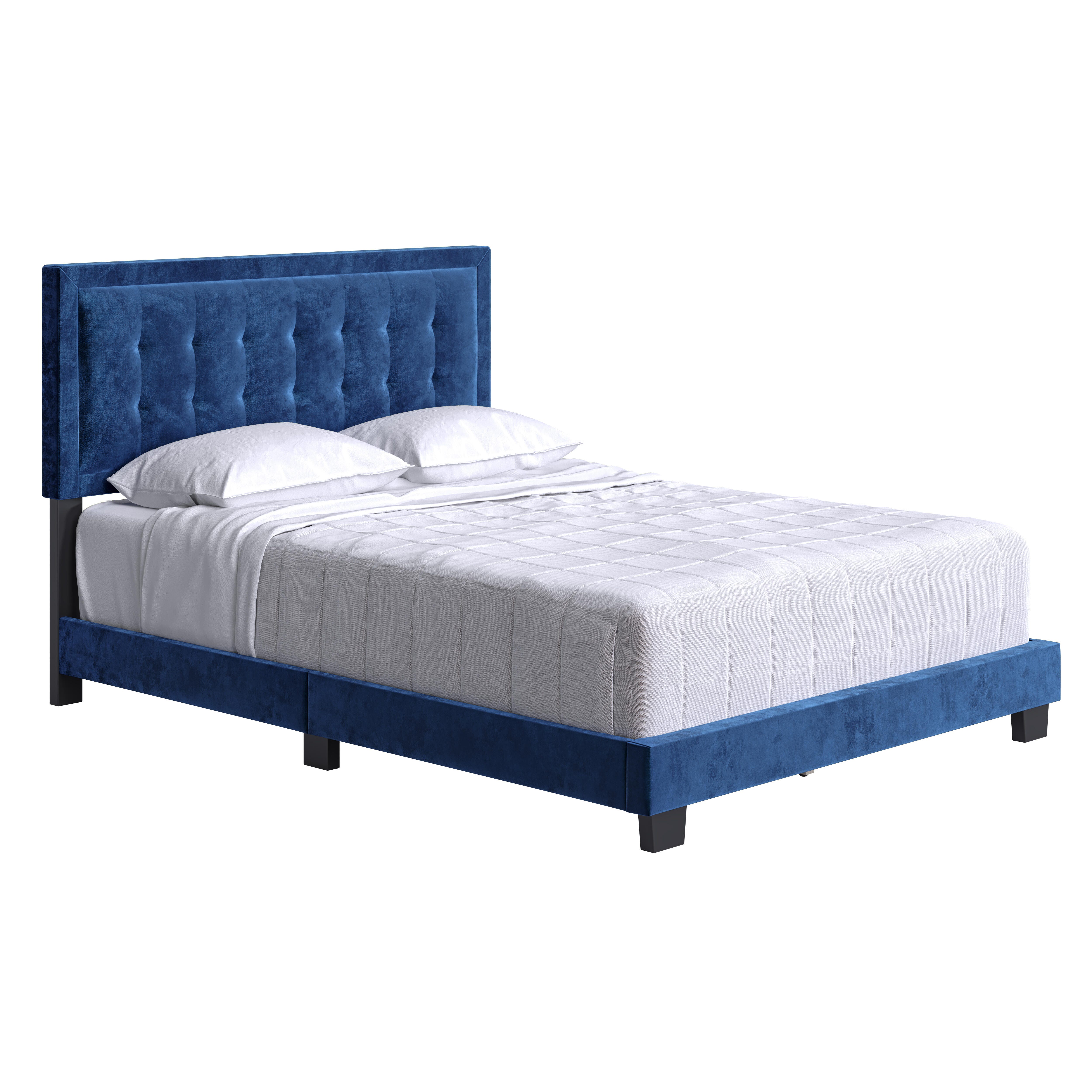 Shoshana Queen Upholstered Velour Platform Bed, Blue, large