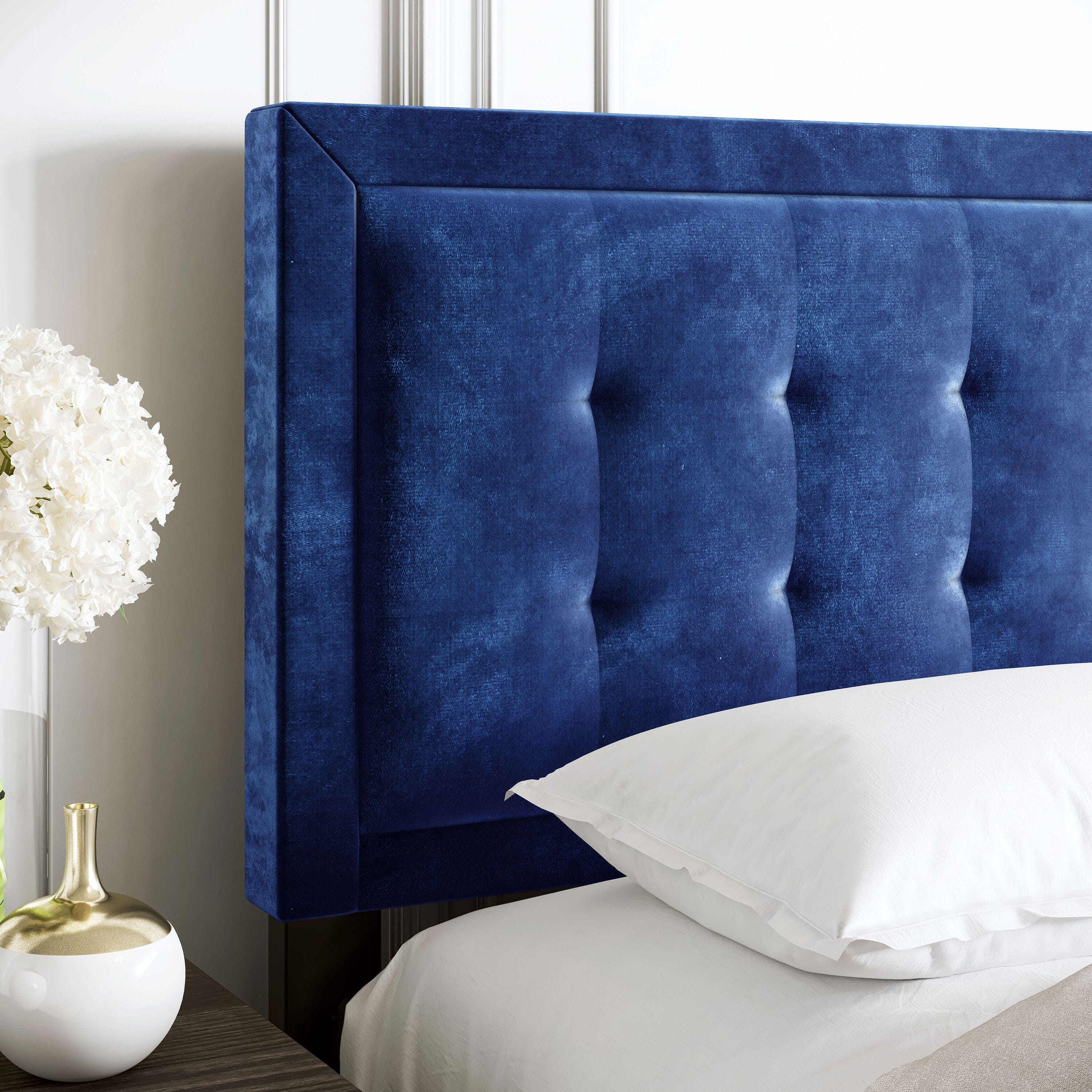 Shoshana Queen Upholstered Velour Platform Bed, Blue, large