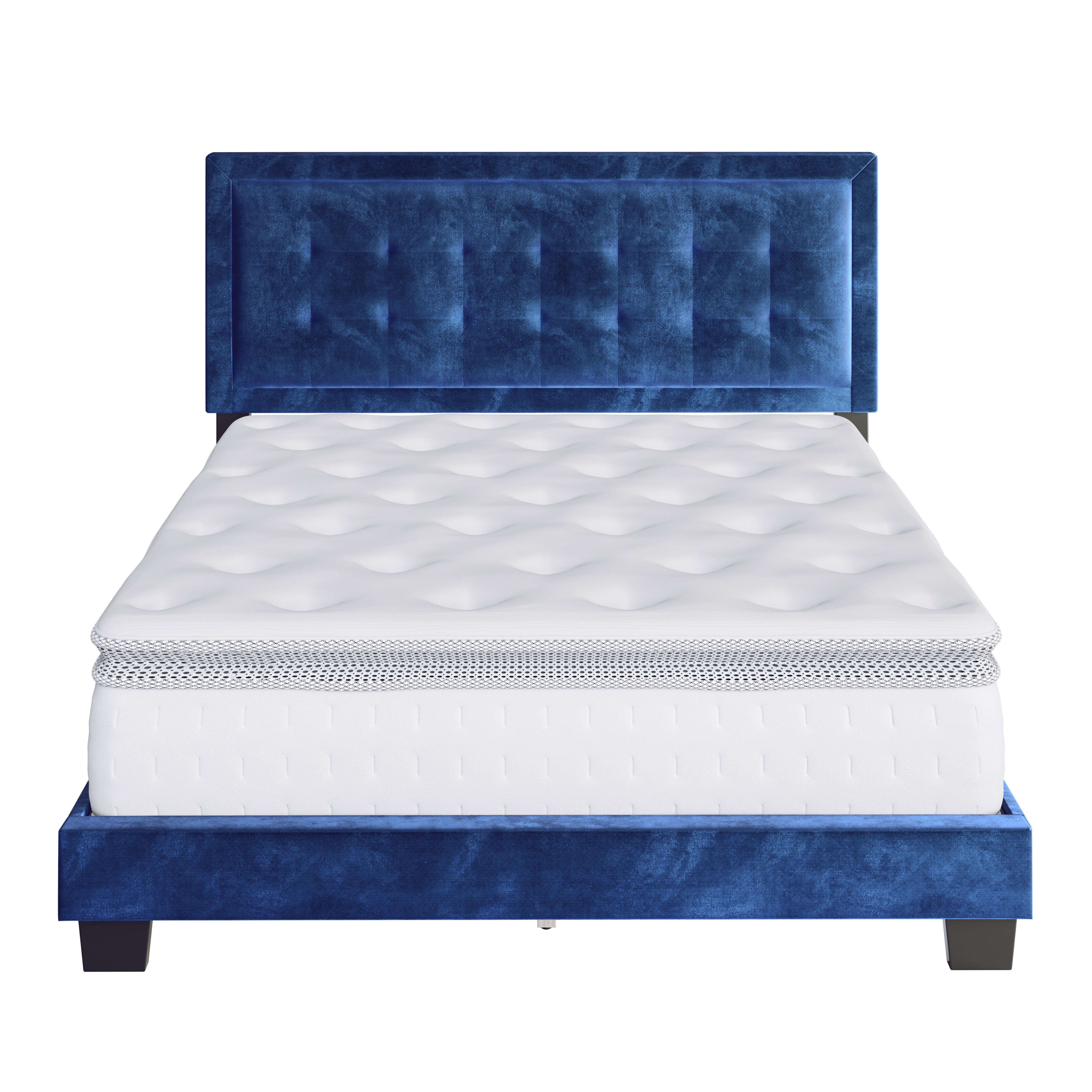Shoshana Queen Upholstered Velour Platform Bed, Blue, large