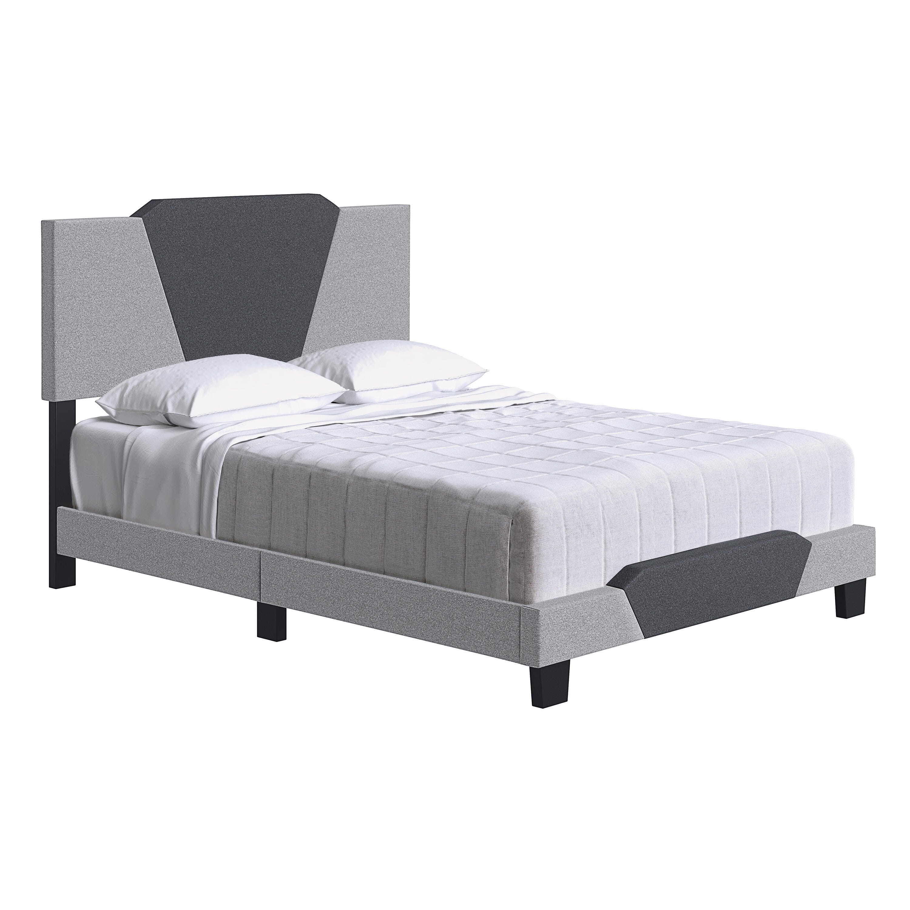 Talulah Queen Upholstered Linen Platform Bed, Gray, large