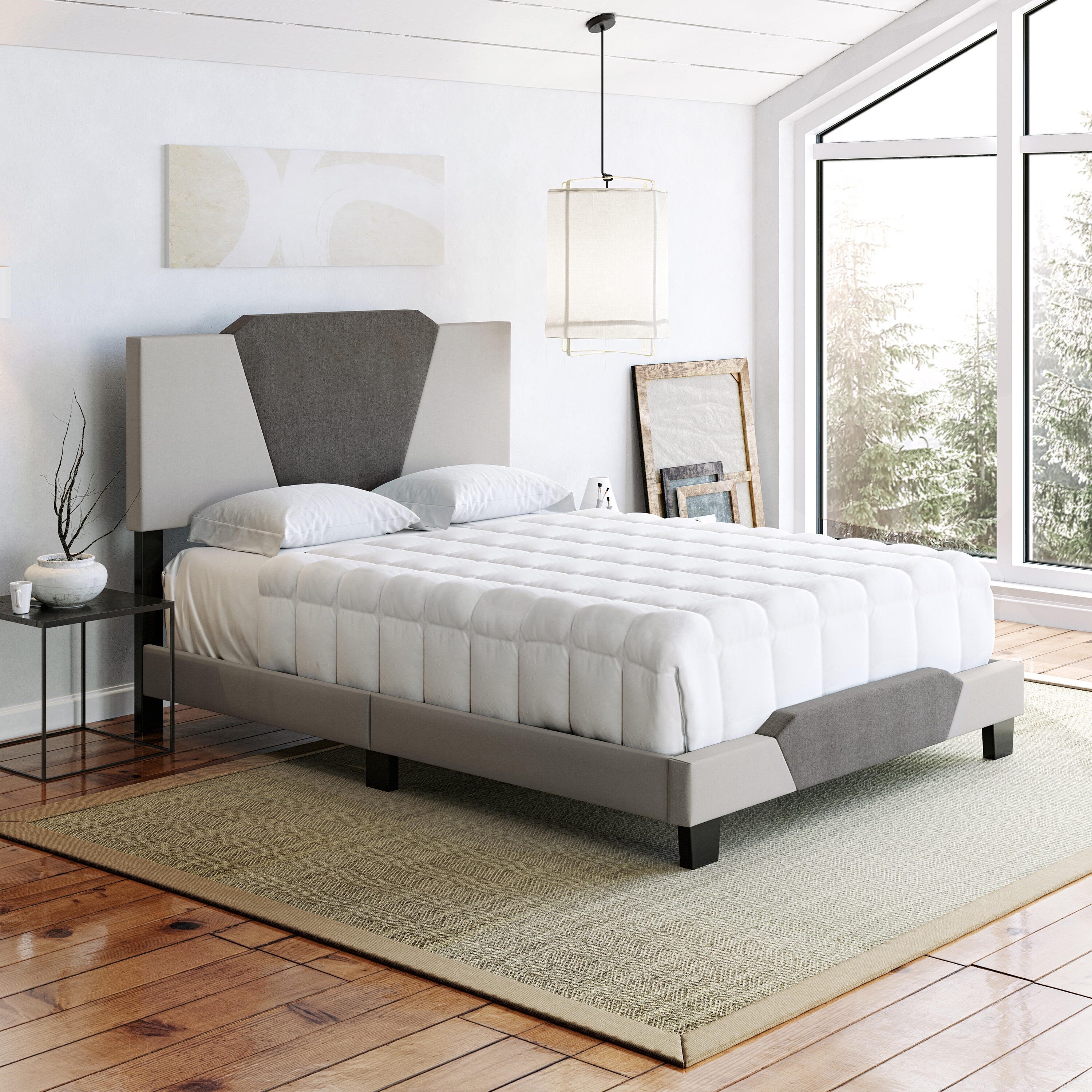 Talulah King Upholstered Linen Platform Bed, Brown, rollover