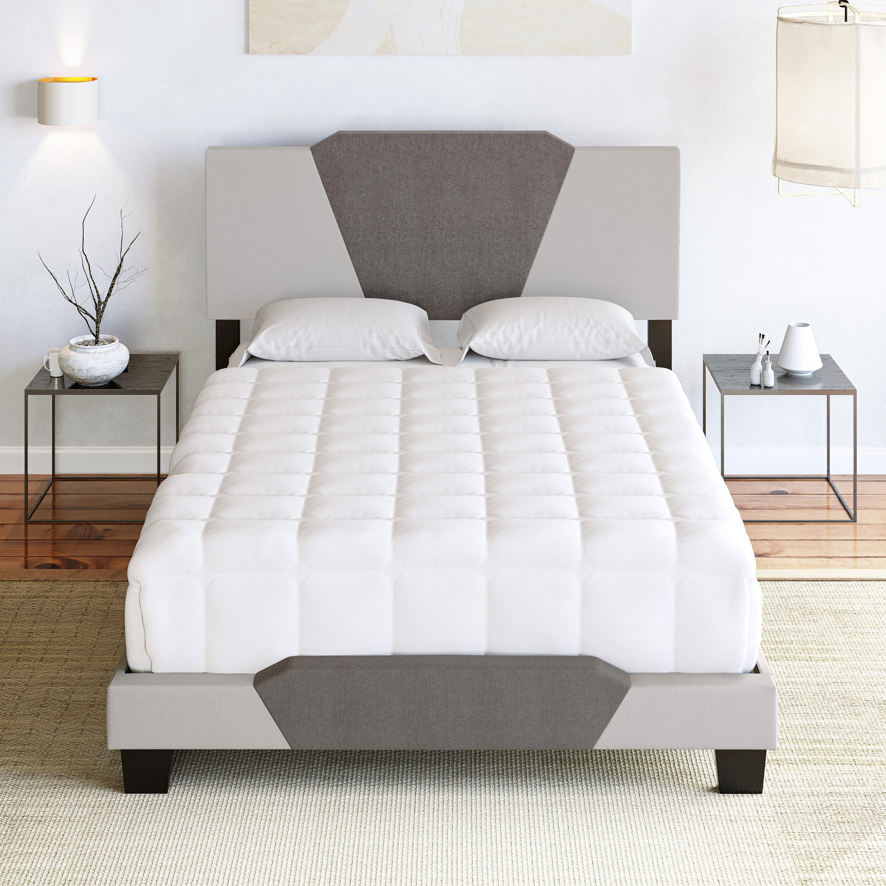 Talulah Queen Upholstered Linen Platform Bed, Brown, large
