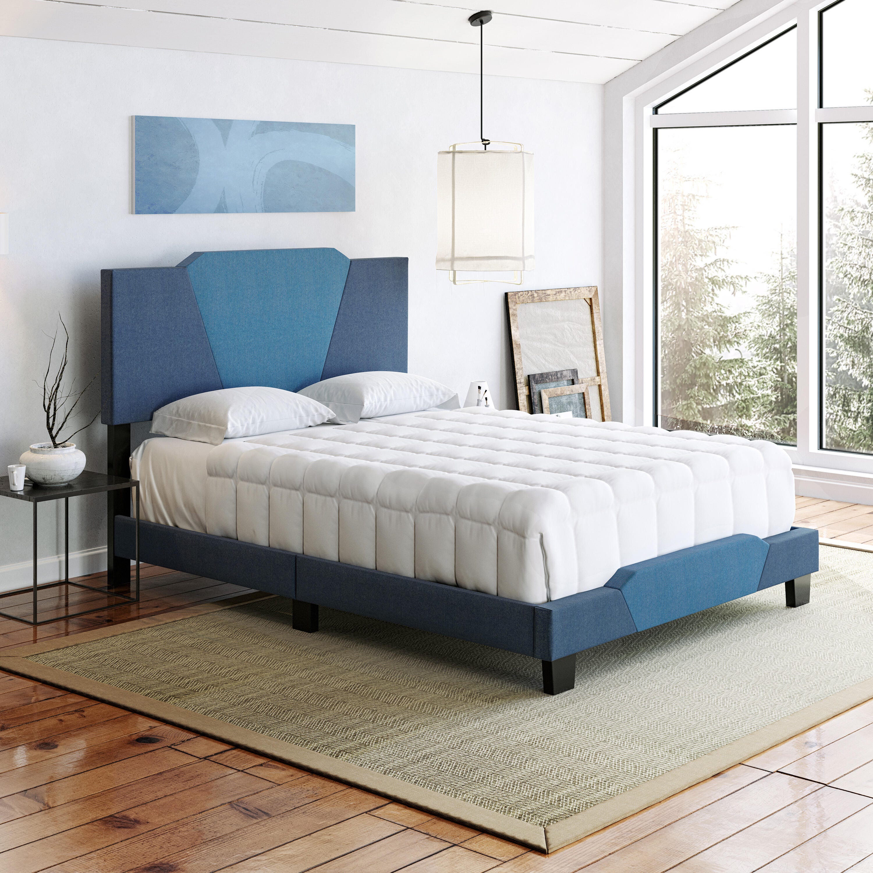 Talulah King Upholstered Linen Platform Bed, Blue, large