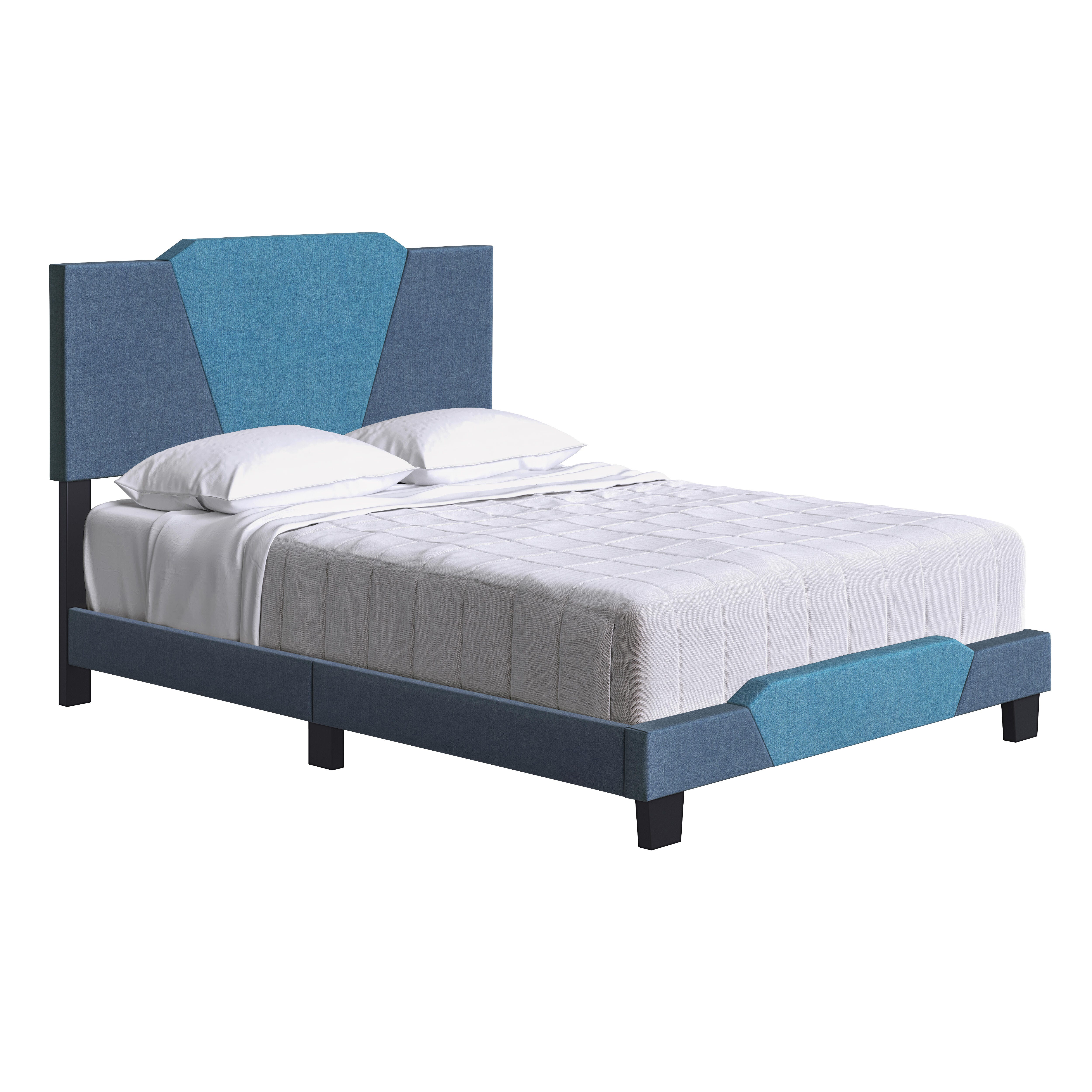 Talulah Queen Upholstered Linen Platform Bed, Blue, large
