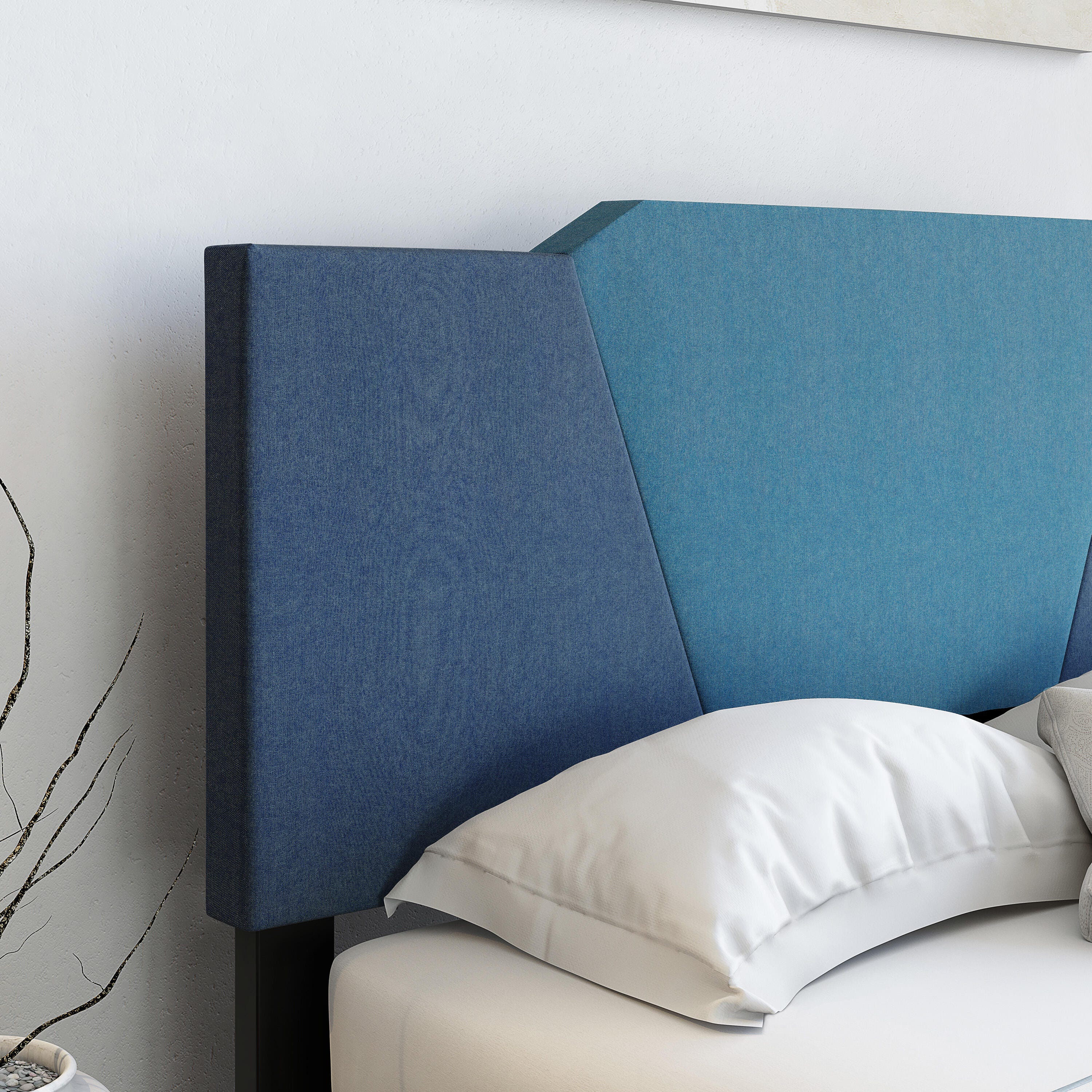 Talulah Queen Upholstered Linen Platform Bed, Blue, large
