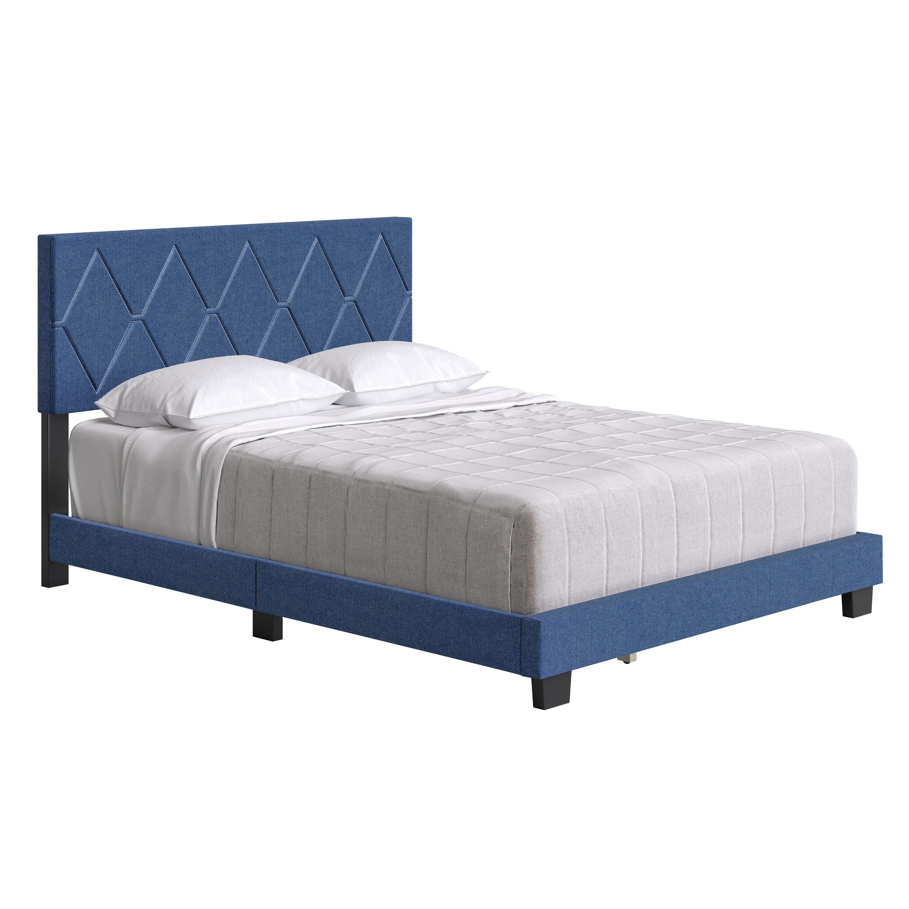 Destry King Upholstered Linen Platform Bed, Blue, large