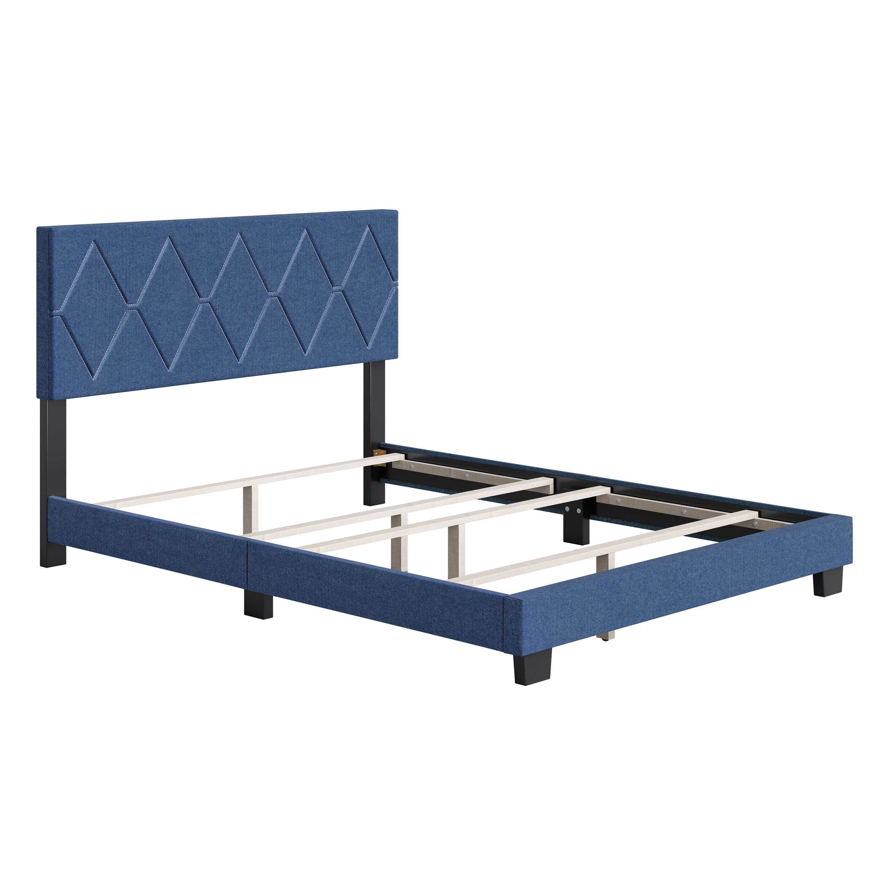 Destry King Upholstered Linen Platform Bed, Blue, large