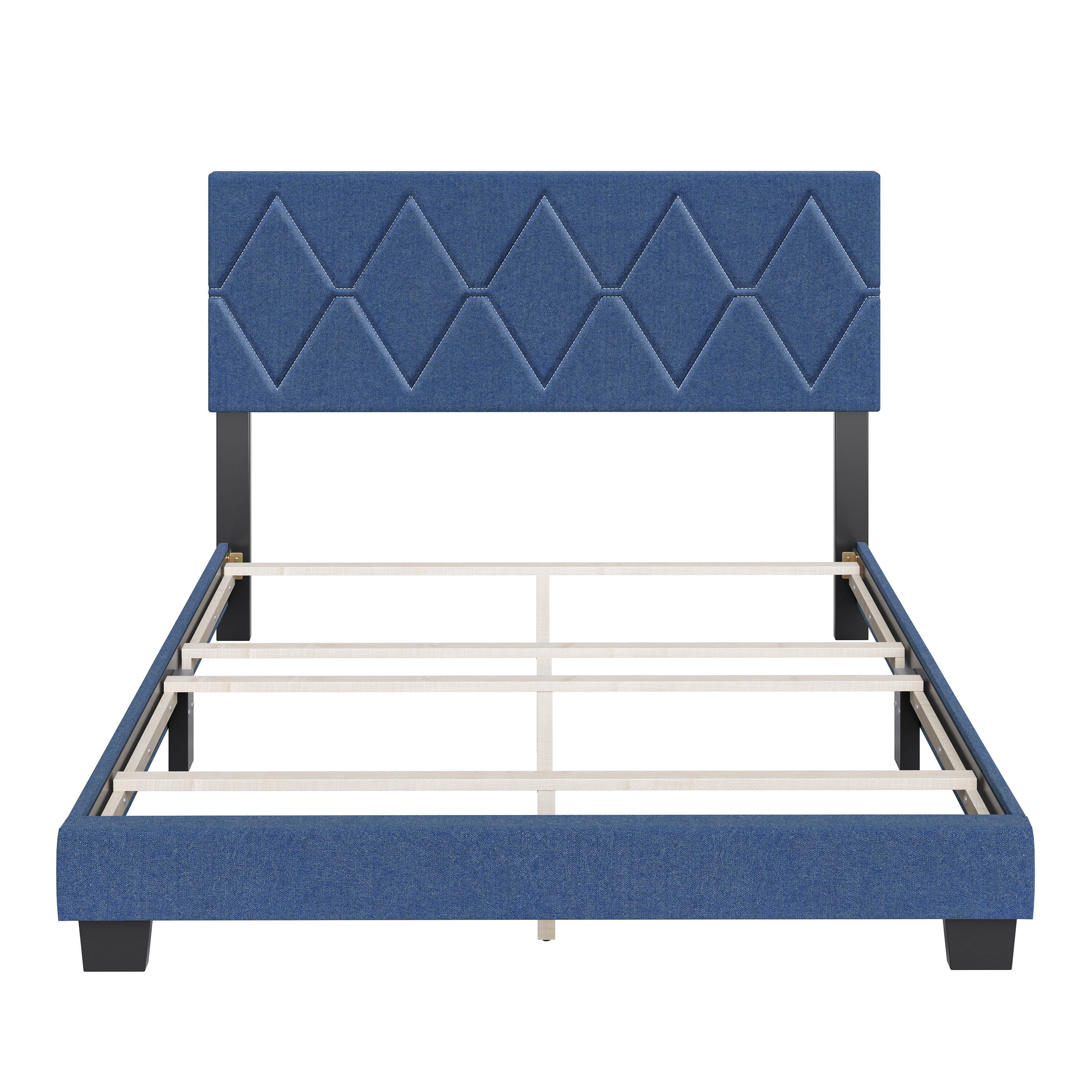Destry King Upholstered Linen Platform Bed, Blue, large