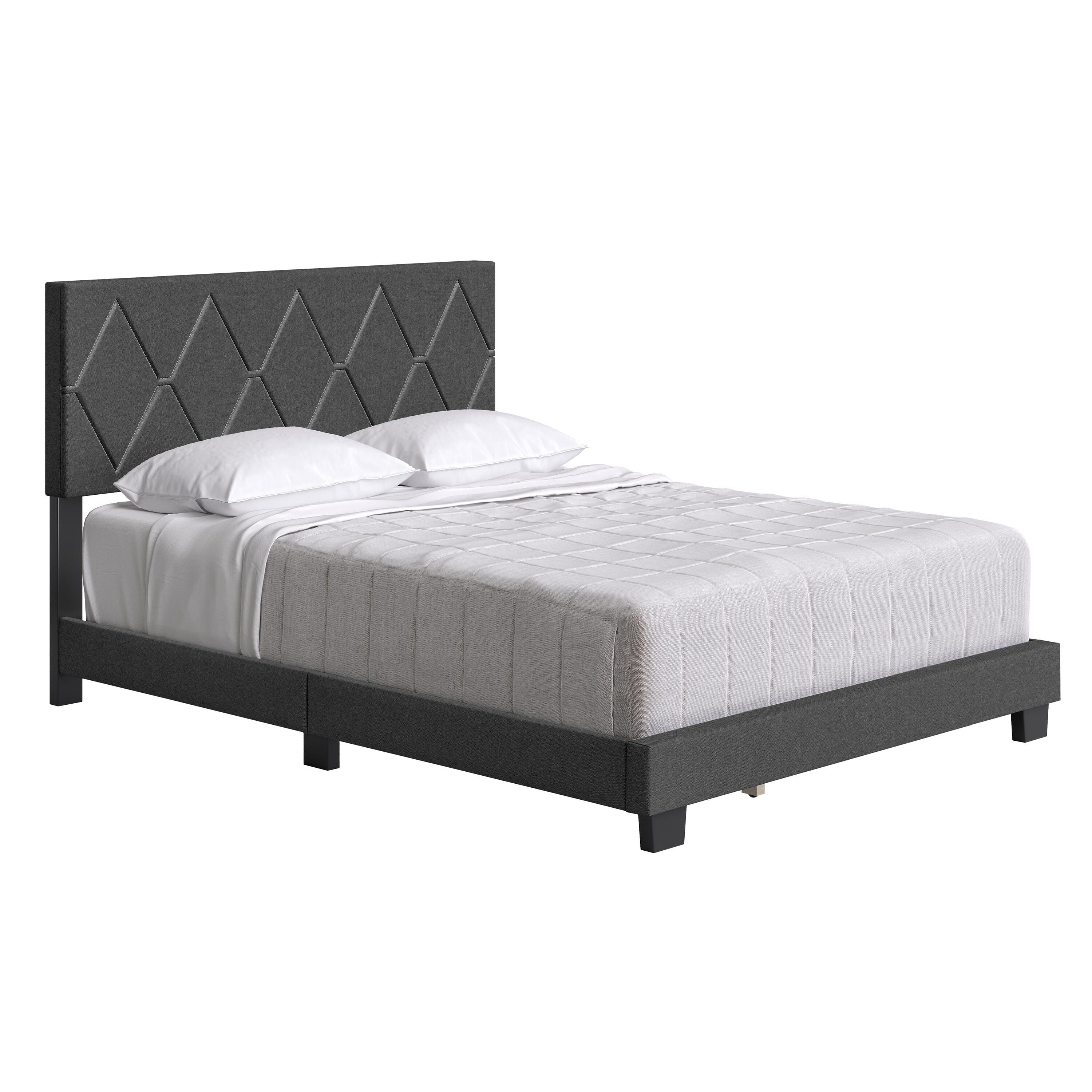 Destry Queen Upholstered Linen Platform Bed, Charcoal, large