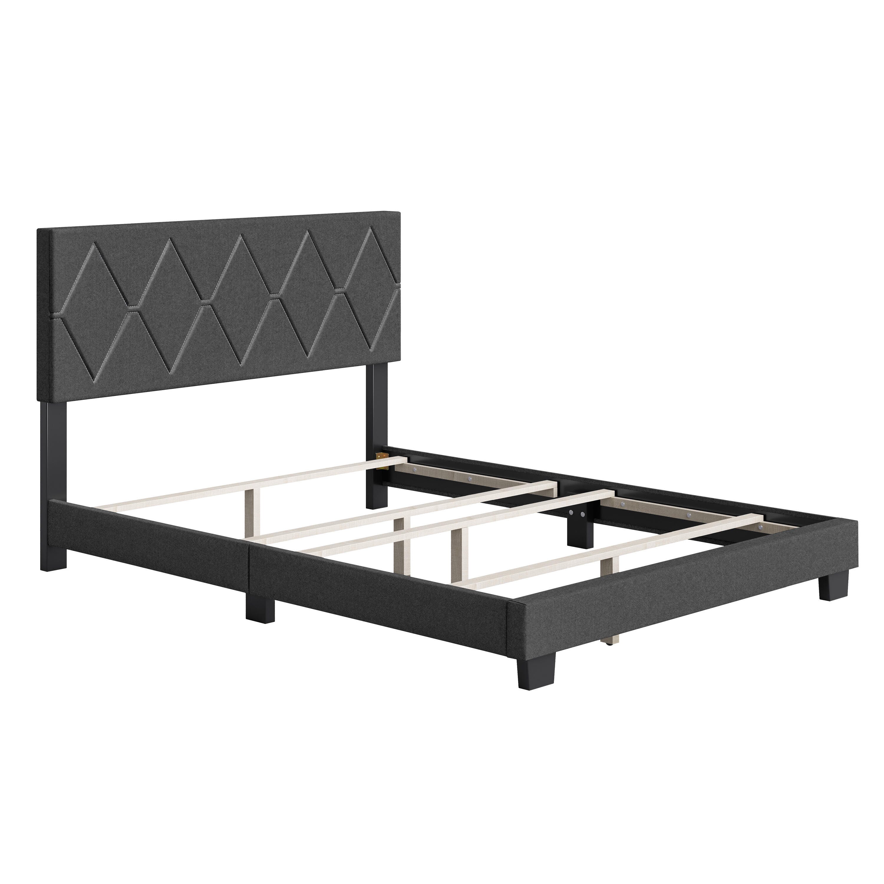 Destry Queen Upholstered Linen Platform Bed, Charcoal, large