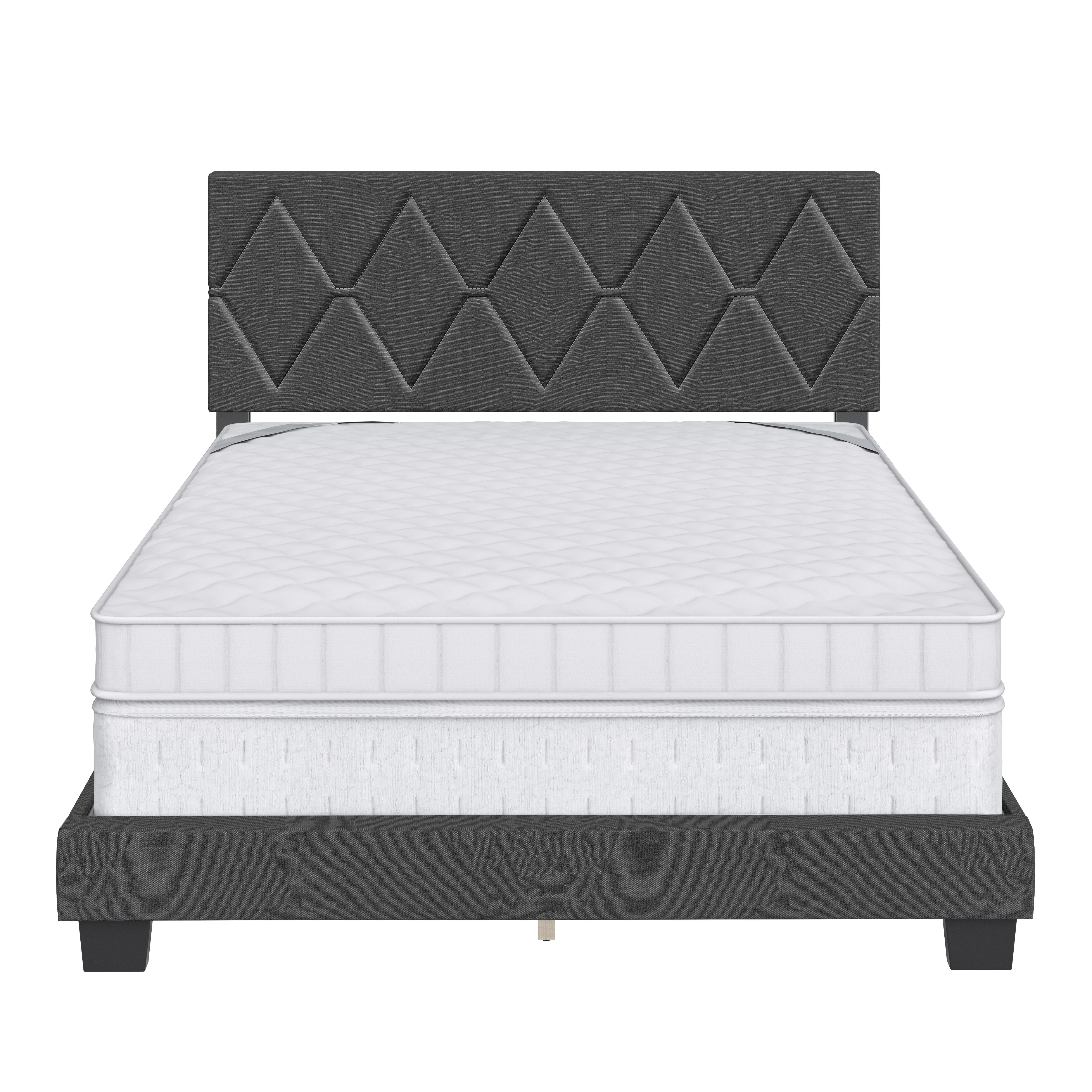 Destry Queen Upholstered Linen Platform Bed, Charcoal, large