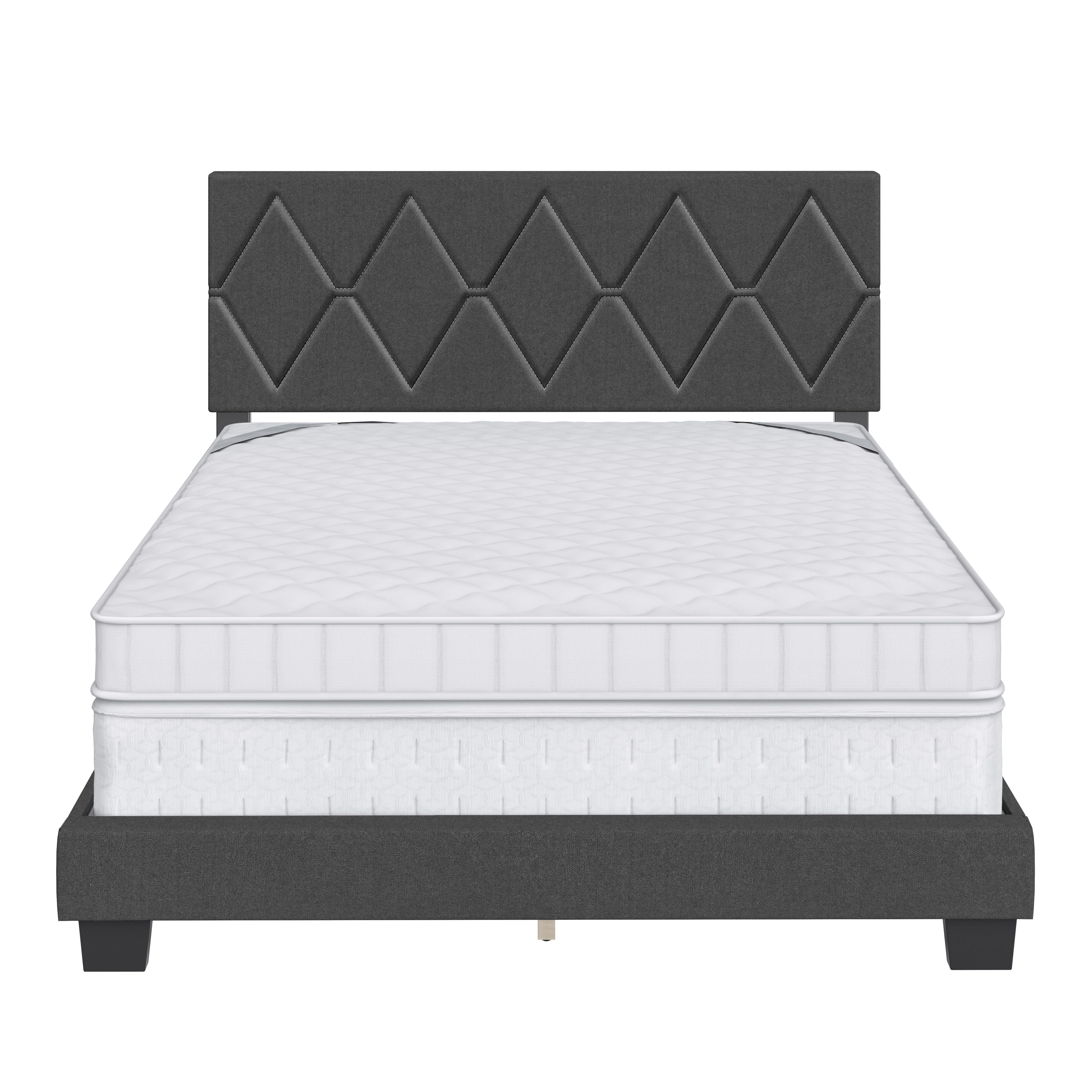 Destry Queen Upholstered Linen Platform Bed, Charcoal, large